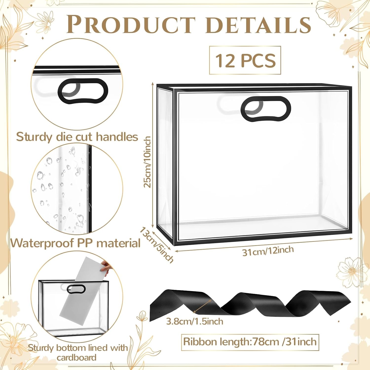 Aliceset 12 Pcs Clear Plastic Gift Bags with Handles Reusable
