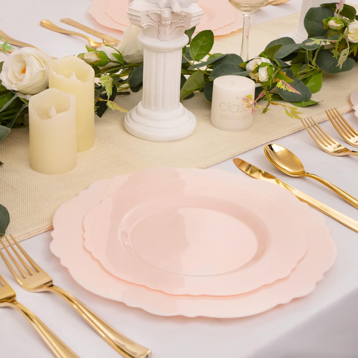 WDF 60pcs Pink Plastic Plates for Weddings and Parties