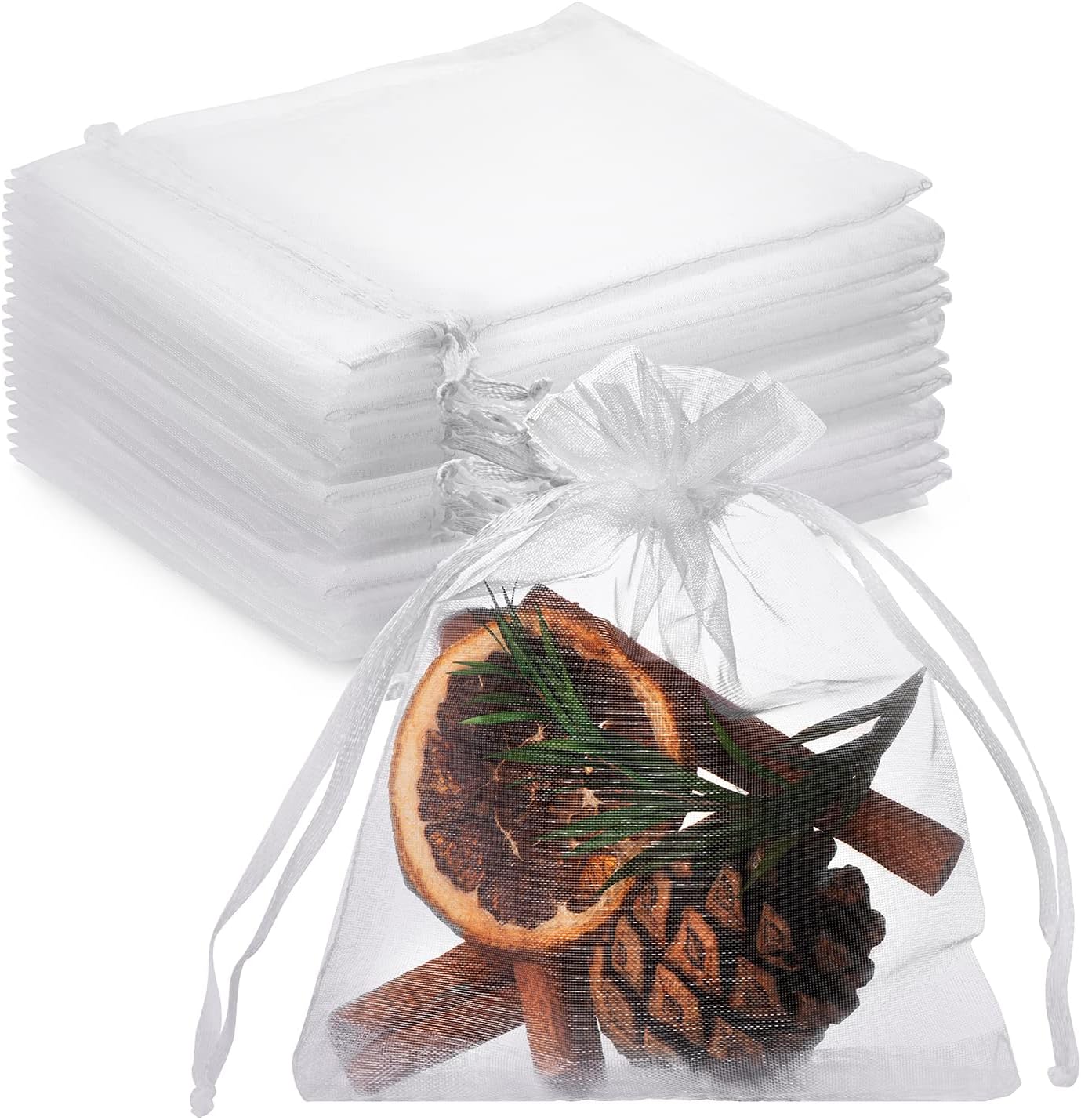 100PCS White Organza Bags 3x4 Inches Drawstring Gift Pouch