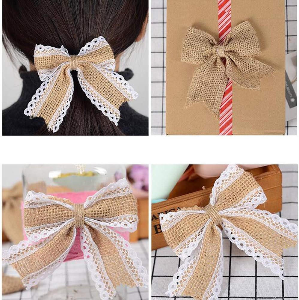 10 Pcs Natural Burlap Handmade Bowknot Decor