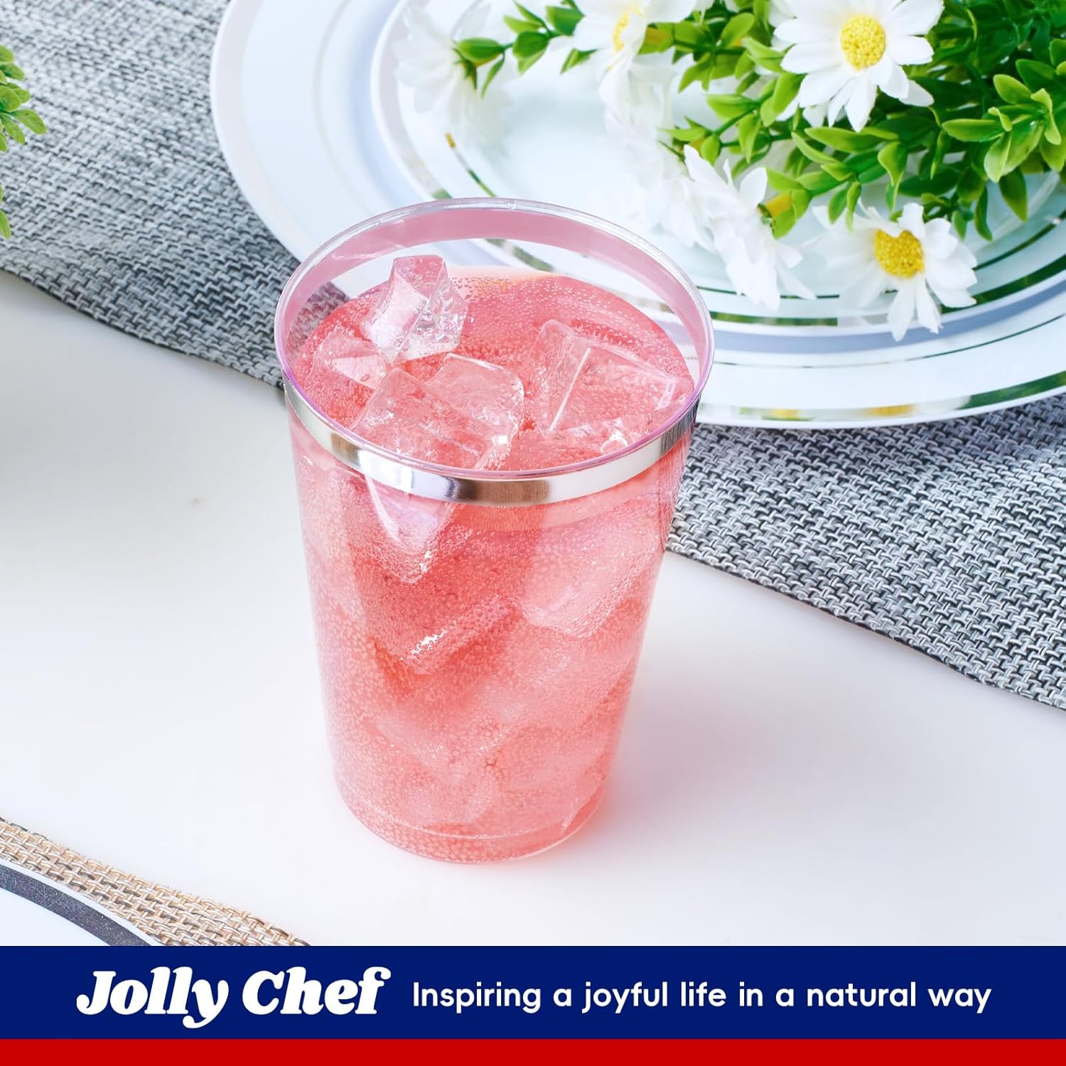 JOLLY CHEF 100 Pack Silver Rimmed Disposable Cups