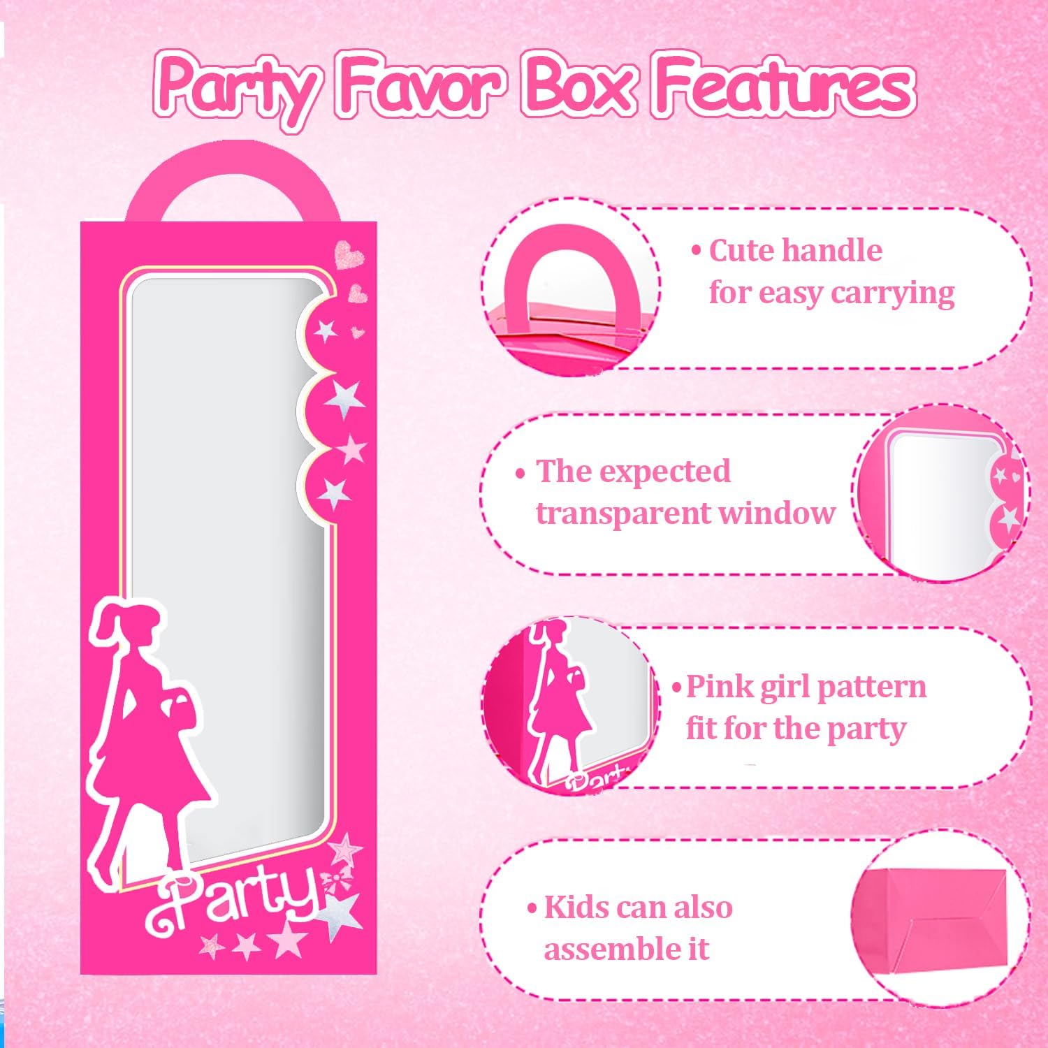 Xiamoor 12 Pack Hot Pink Girl Party Favor Boxes