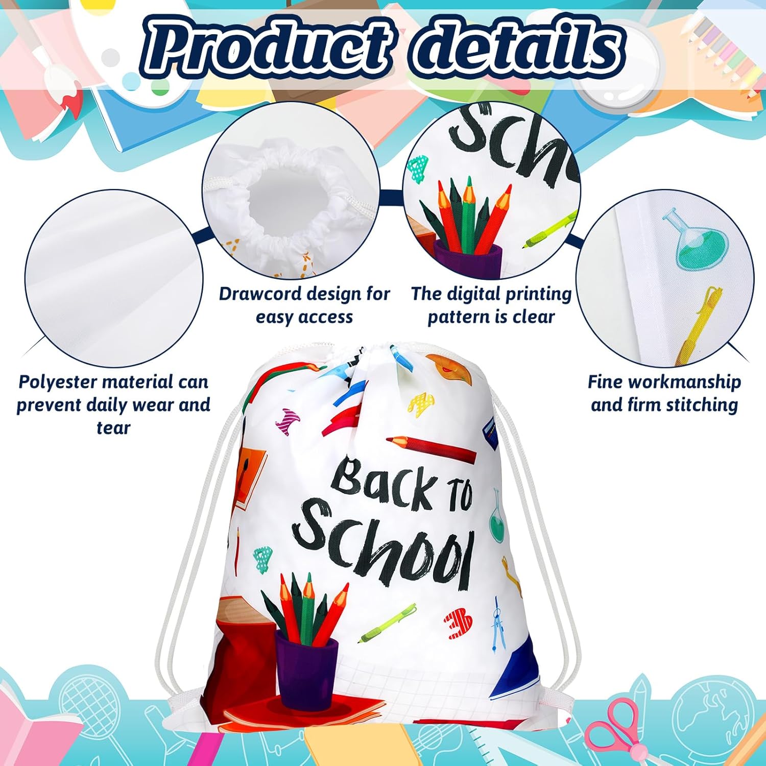 Woanger 30 Pcs Drawstring School Bags with Cute Patterns