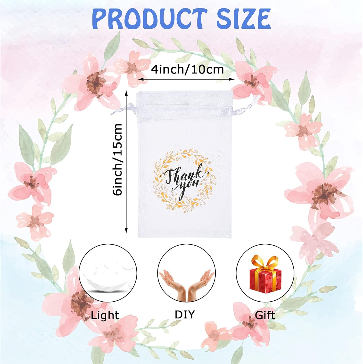 Shappy 100 Pcs Thank You Organza Bags with Drawstring