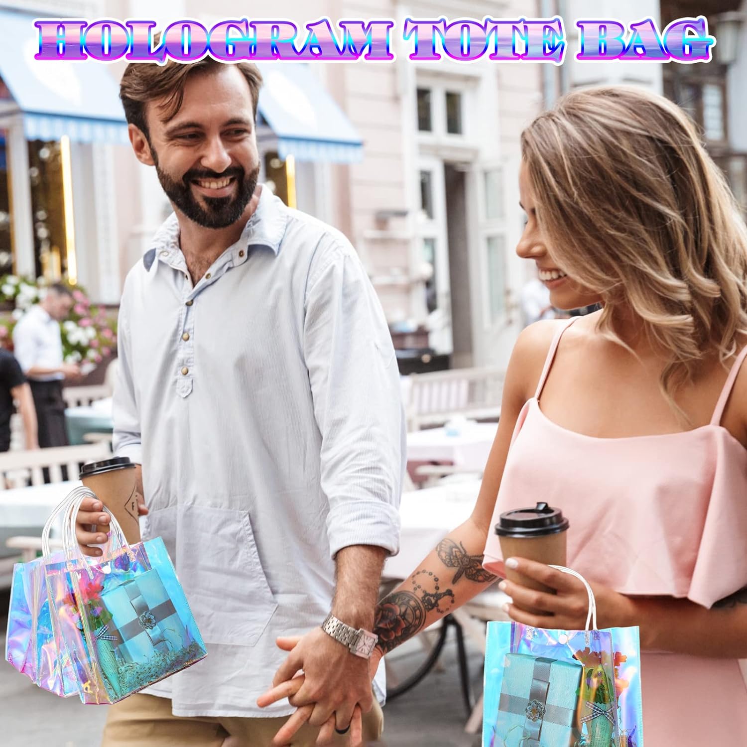 Sherr 16 Pcs Iridescent Clear Gift Bags with Handles
