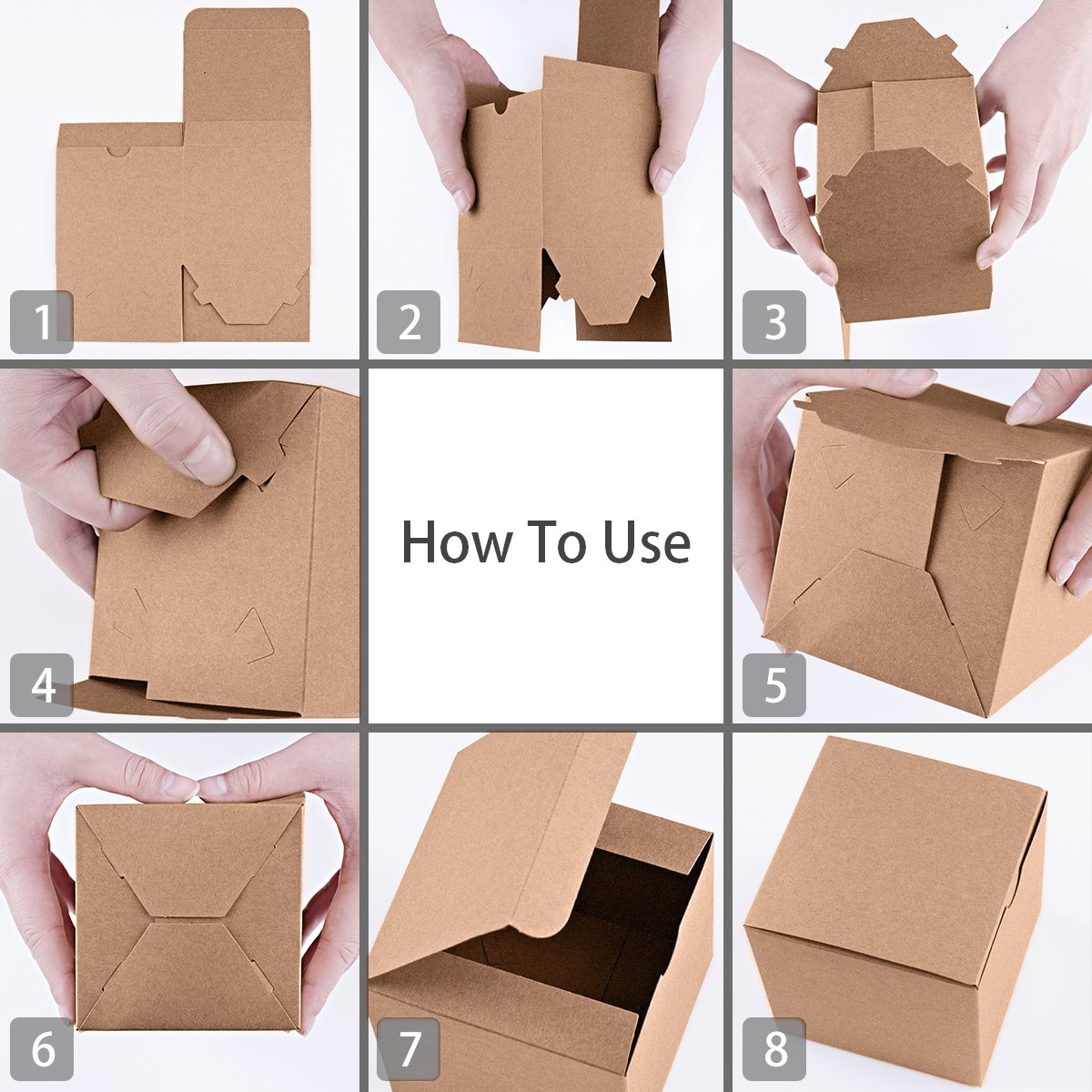 MESHA 6x6x6 Gift Boxes with Lids 50 Pack Brown Kraft