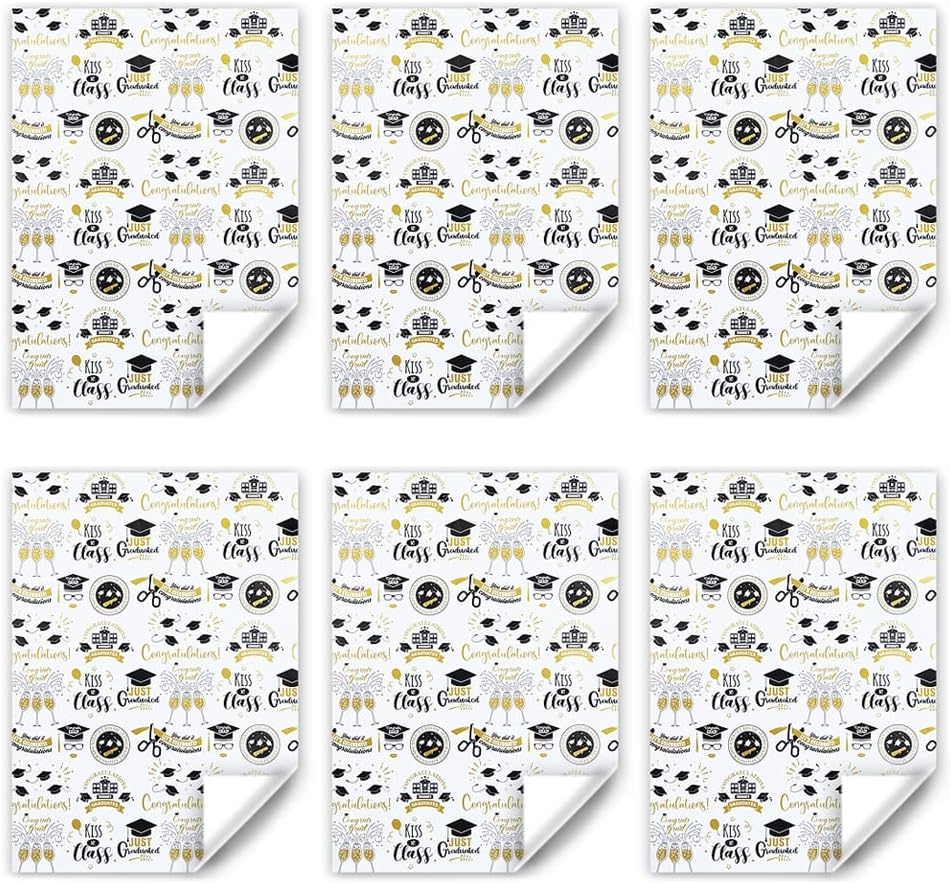 2025 Graduation Wrapping Paper Set 6 Sheets With Gold Ribbon