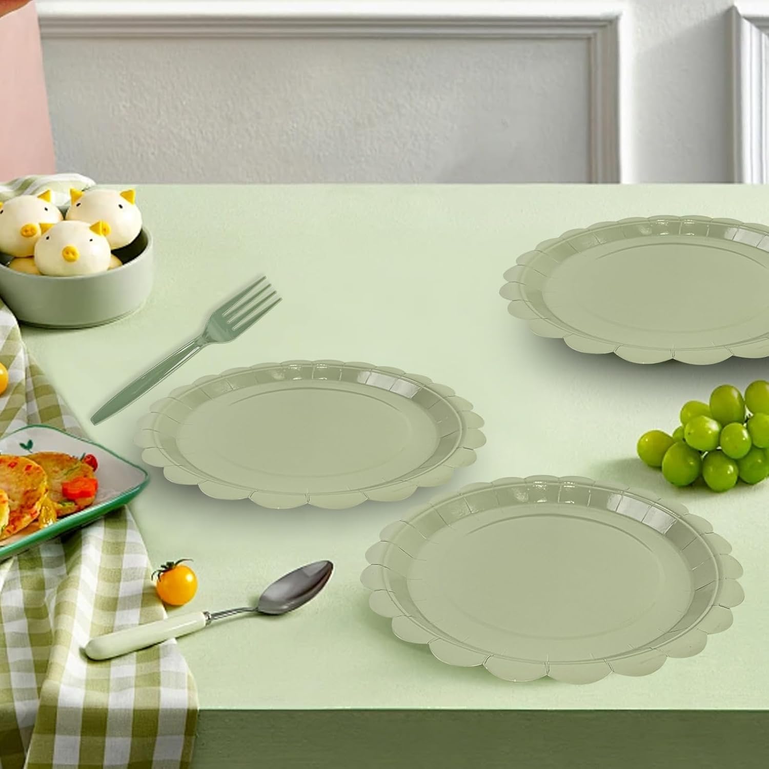 75pcs Sage Green Paper Plates and Napkins Set