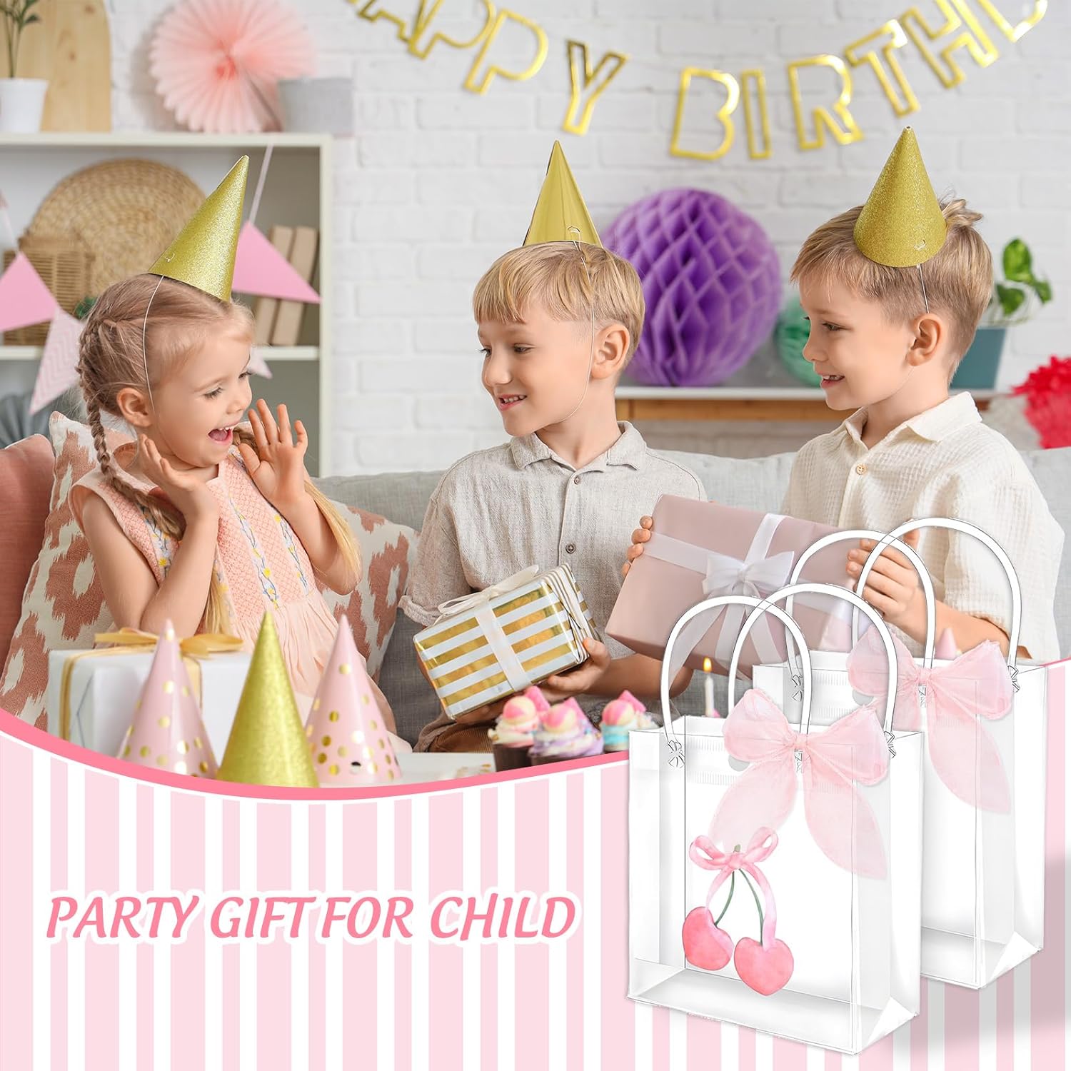 FYSUIMU 12 Pcs Pink Bow Party Favor Bags with Handles