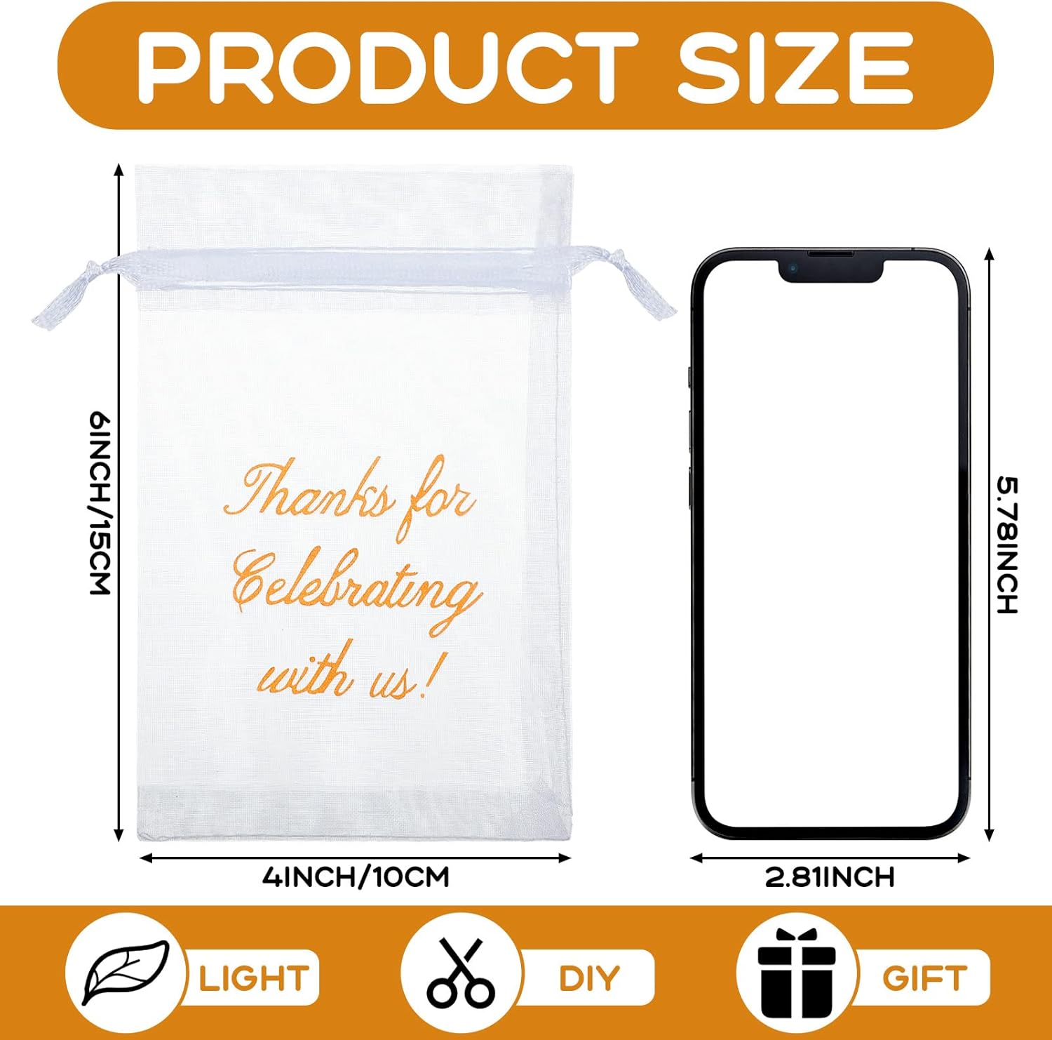 Riakrum 100 Pcs White Drawstring Organza Gift Bags