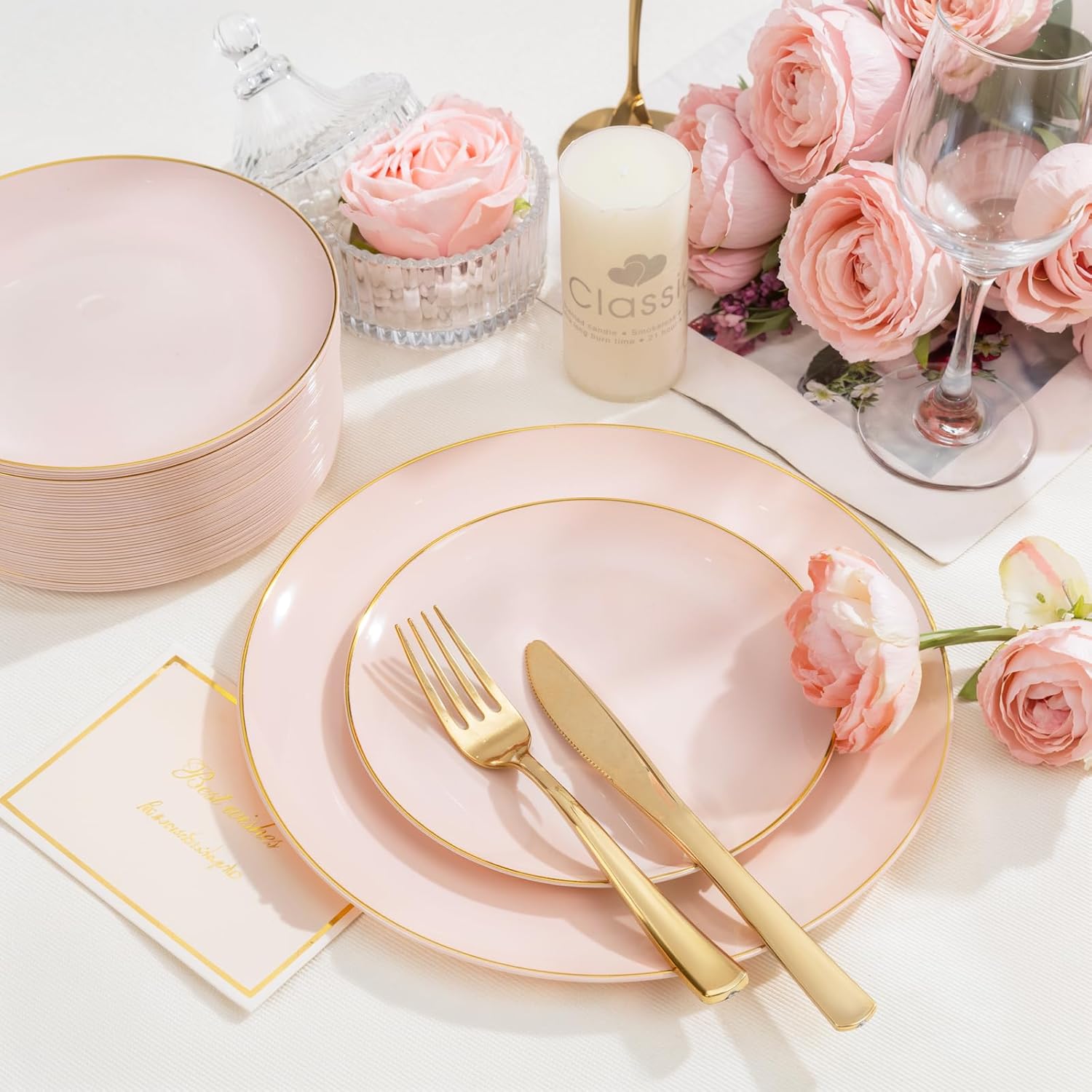 PULOTE 200 Pieces Pink Plastic Plates - Wedding Party