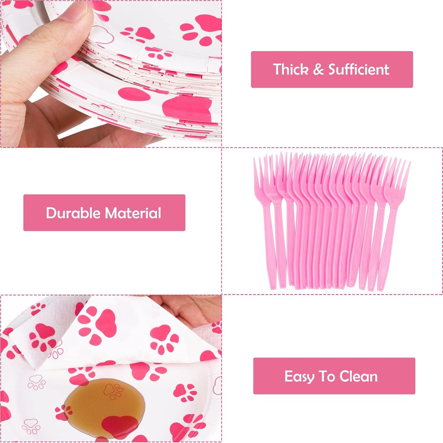 Durony 72 Piece Dog Paw Print Party Set Pink Decor