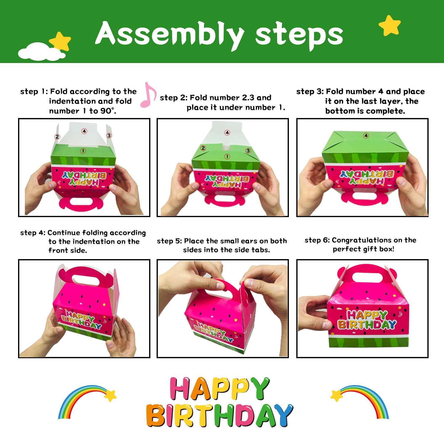 Wegymer Cartoon Watermelon Party Favor Boxes 16Pcs
