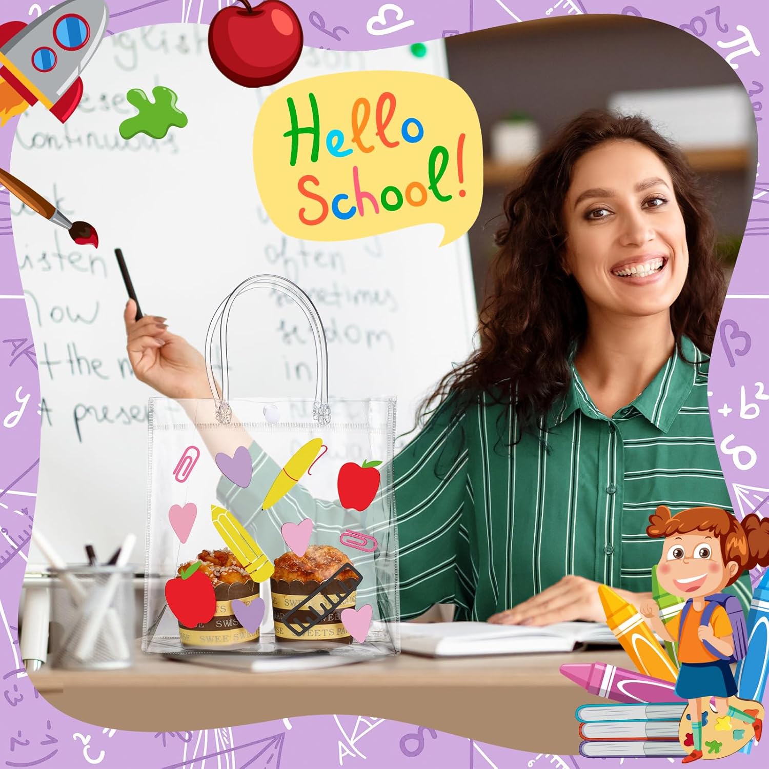 Aliceset 24 Pcs Clear Back to School Gift Bags with Handles