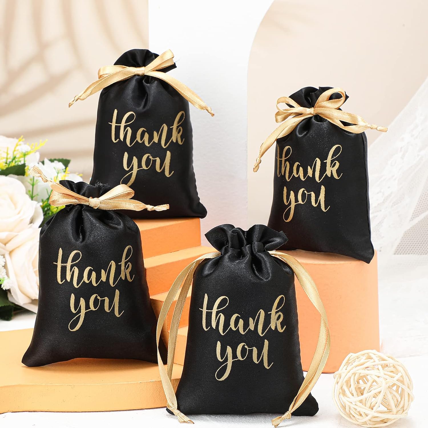 Sieral 50 Pcs Drawstring Thank You Satin Gift Bags
