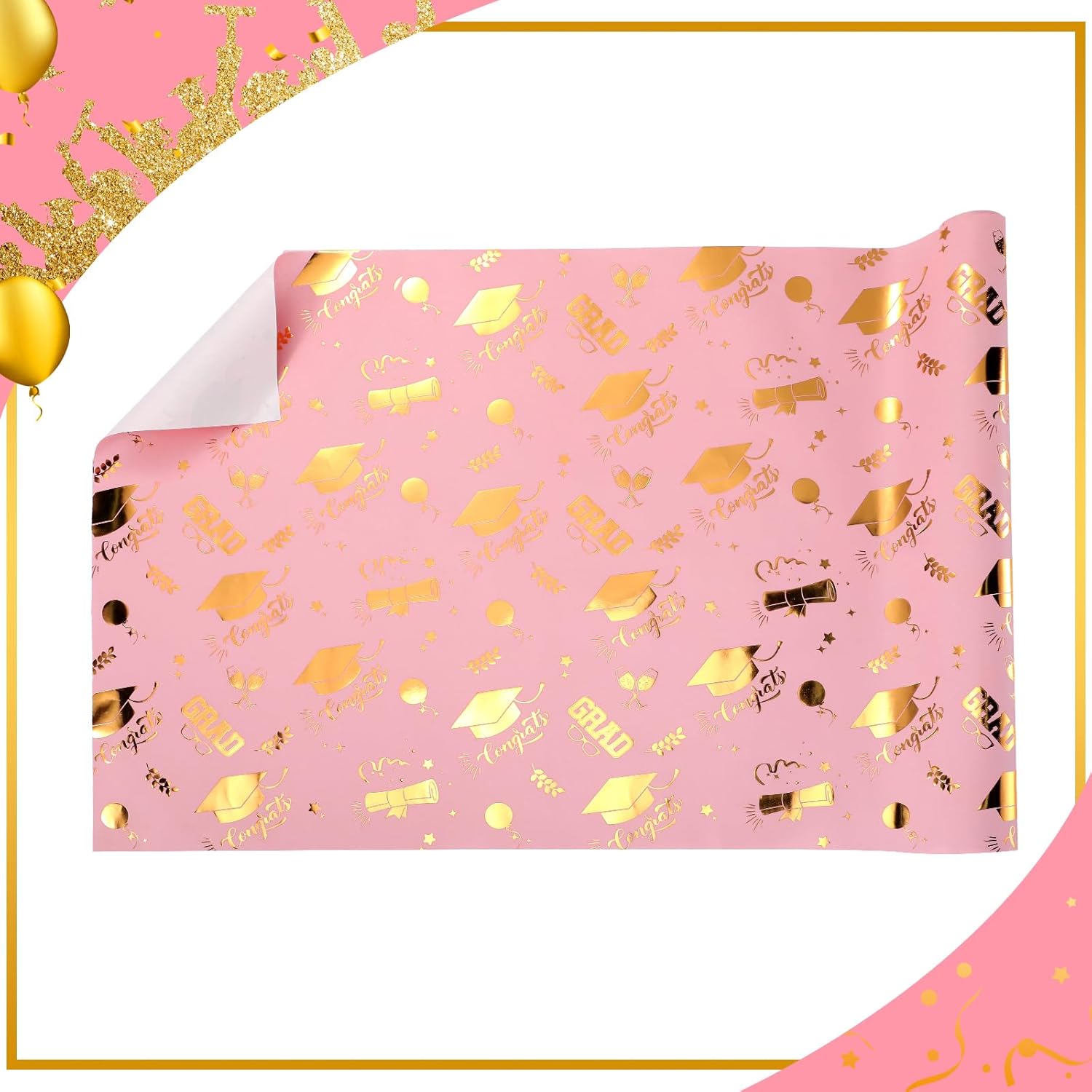 AmazingSpark 2025 Graduation Gift Wrap Paper Roll Pink
