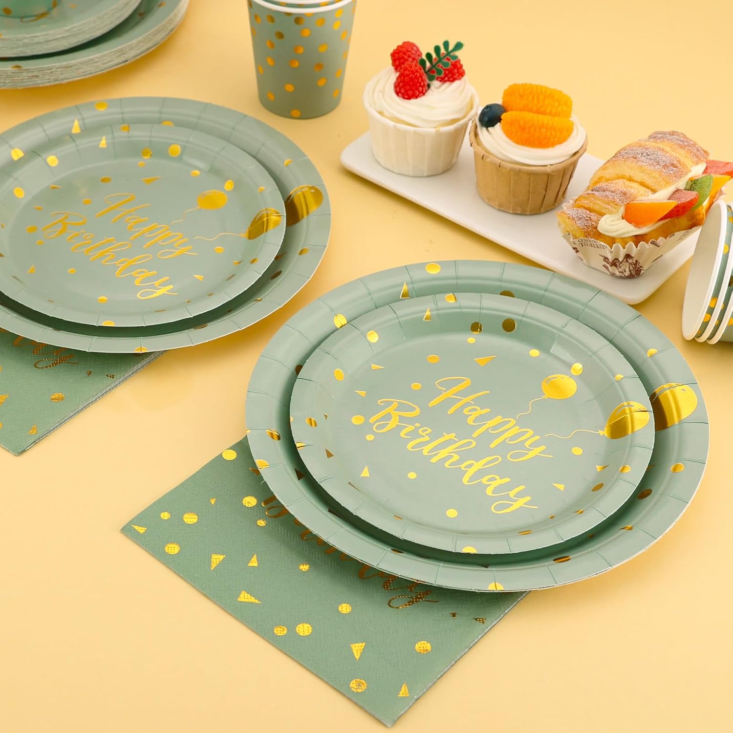 175 Pcs Sage Green Birthday Decorations Set