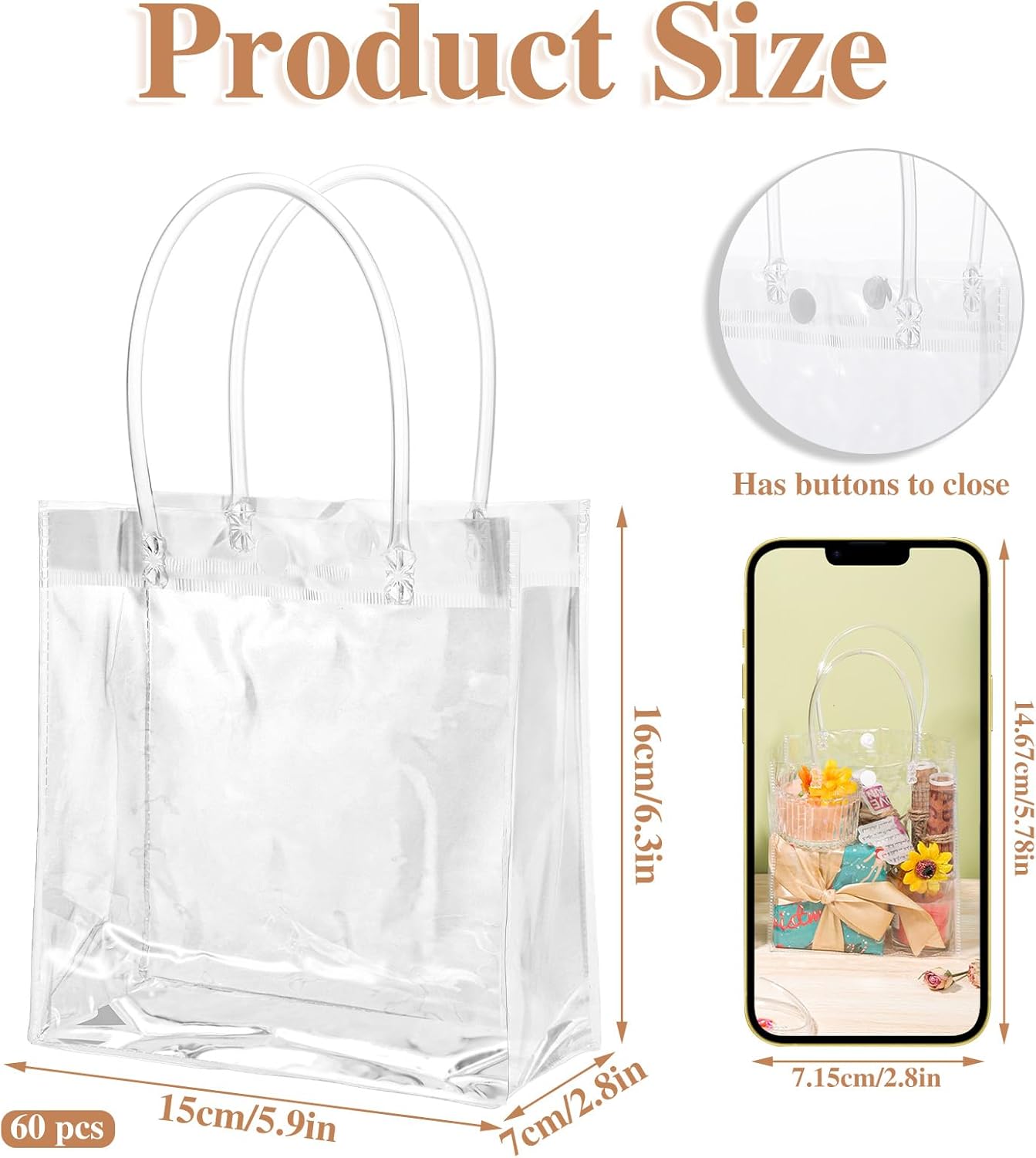 BESARME 60 Pack Clear Gift Bags with Handle