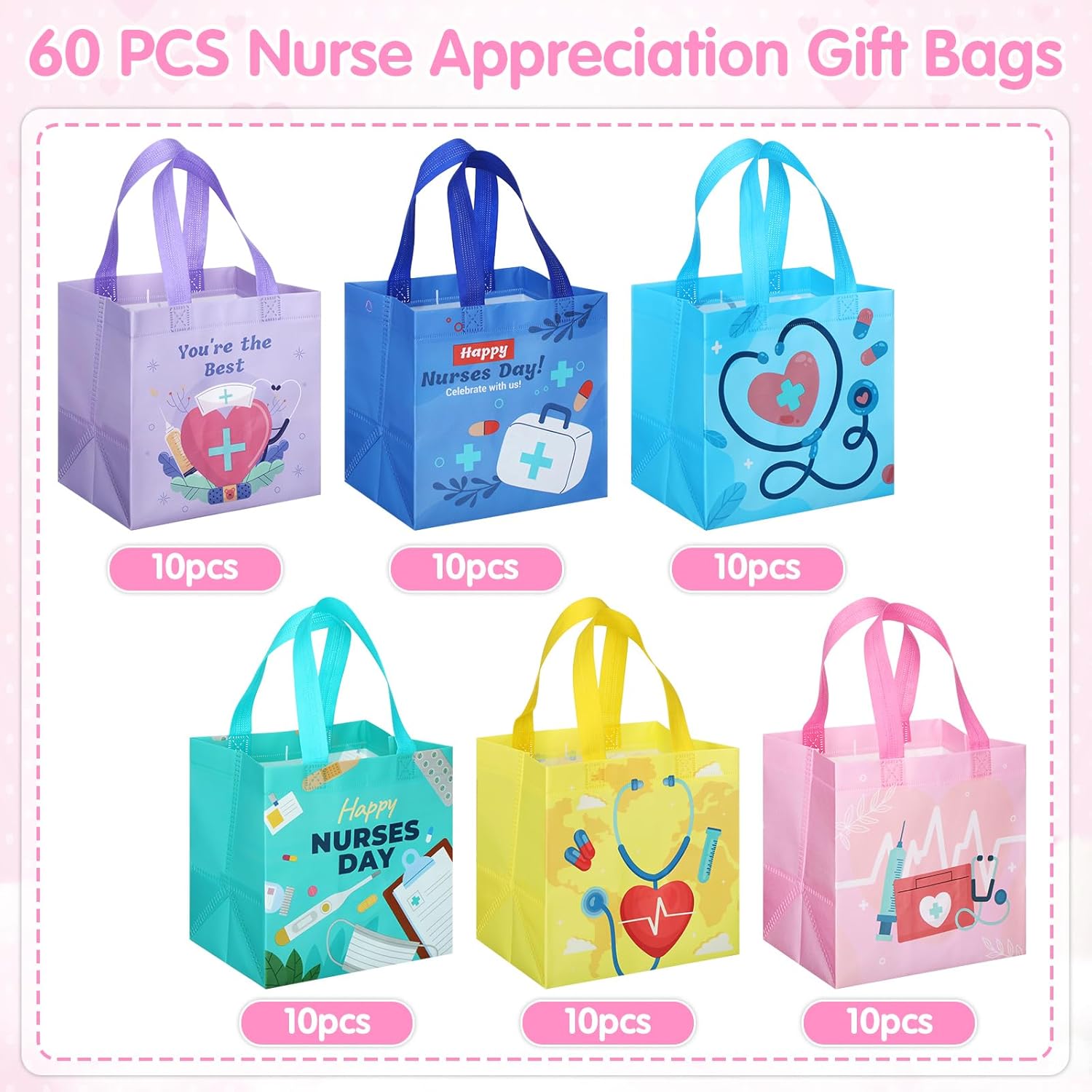 Kigeli 60 Pcs Nurse Appreciation Gift Bags with Handles