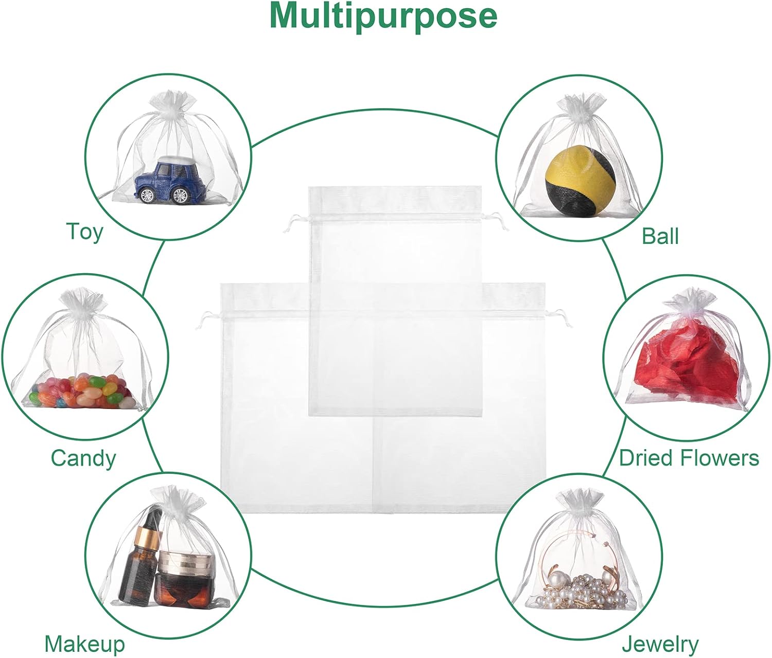 100PCS White Organza Bags 3x4 Inches Drawstring Gift Pouch