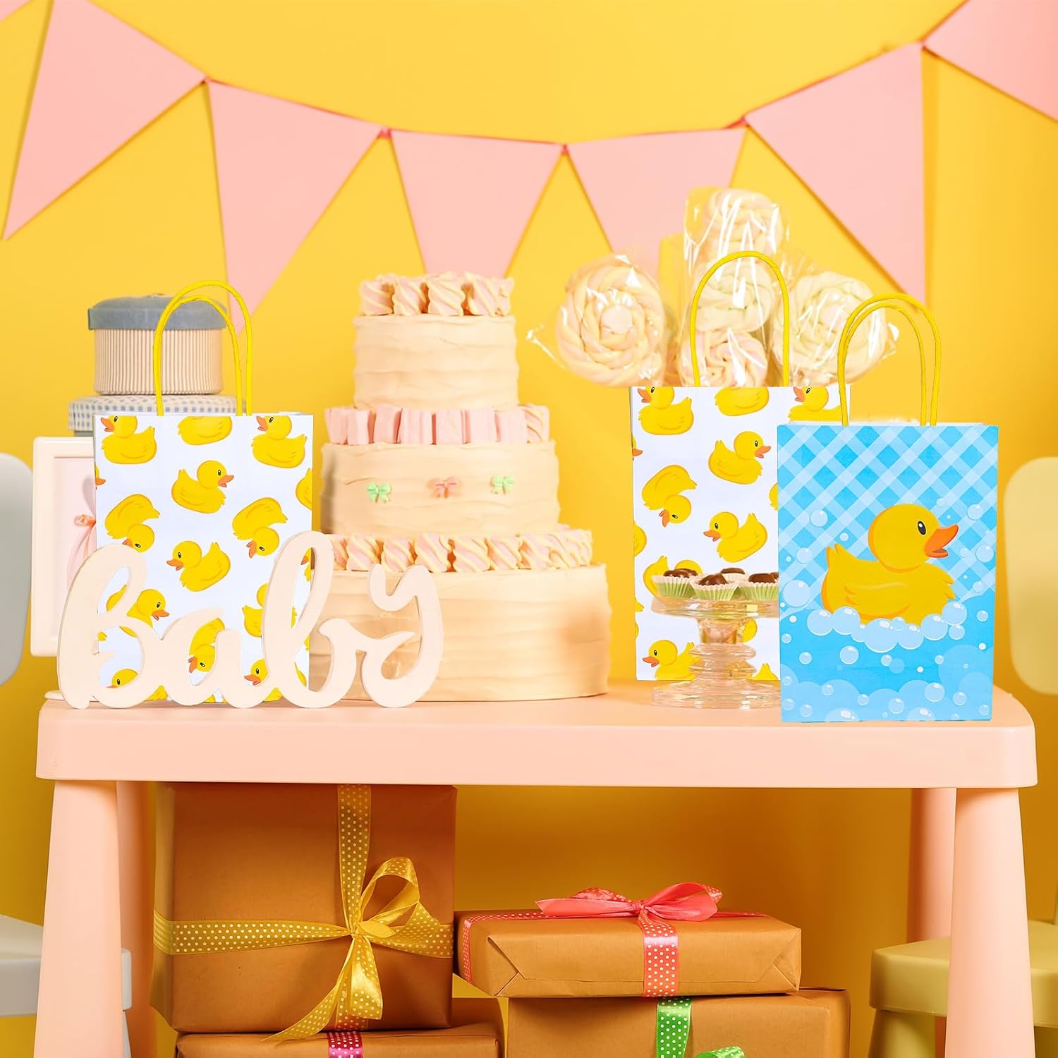 FYSUIMU 24Pcs Yellow Duck Gift Bags with Handles