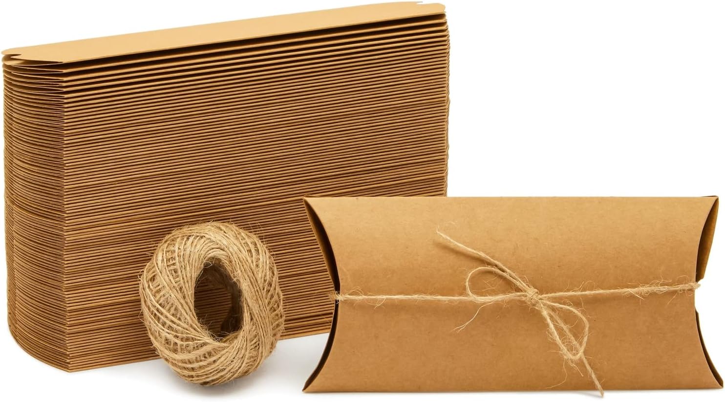 100 Pack Pillow Boxes with Jute Twine for Gifts