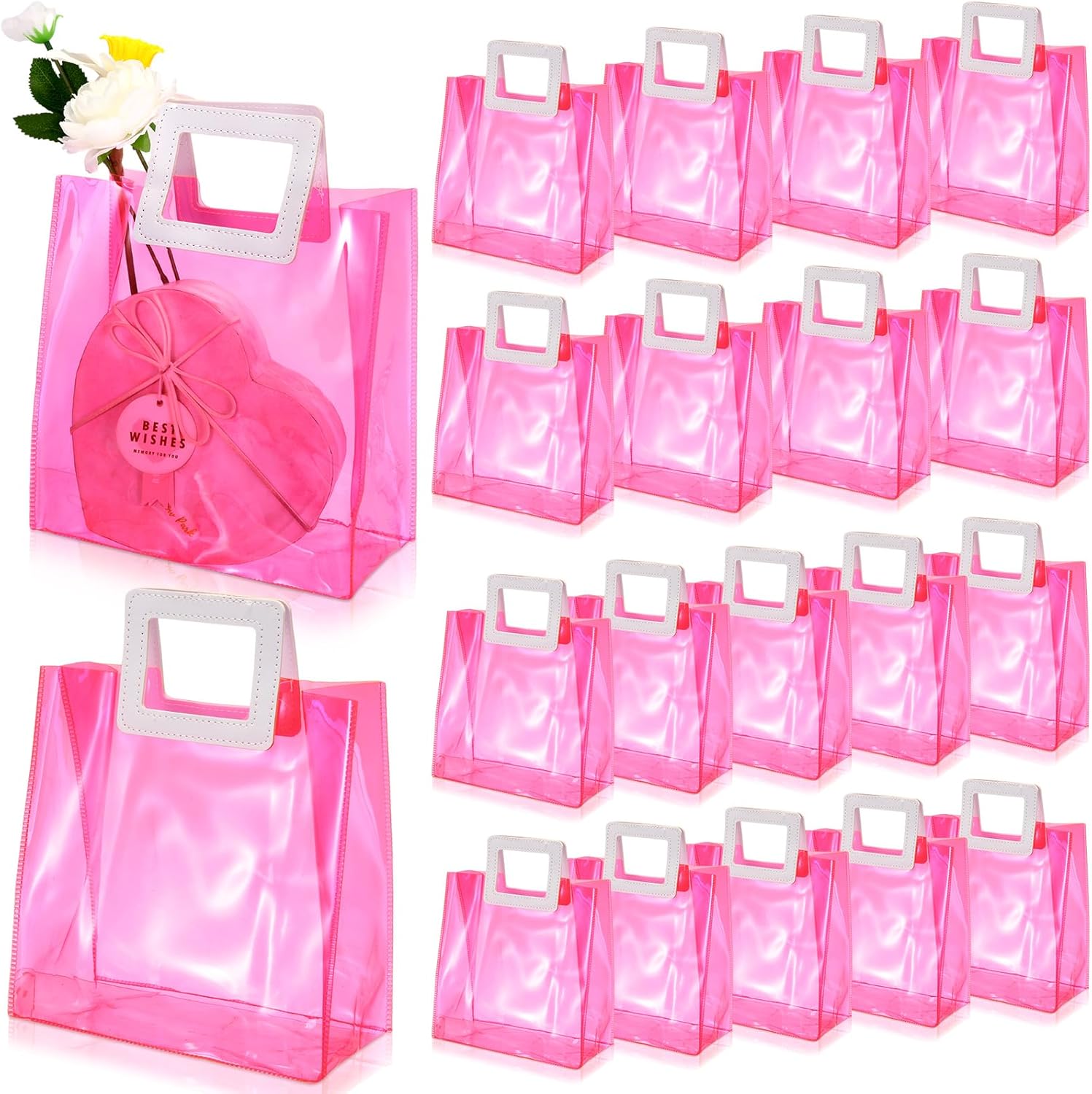 Paterr 20 Pcs Clear Reusable Gift Bags with Handles