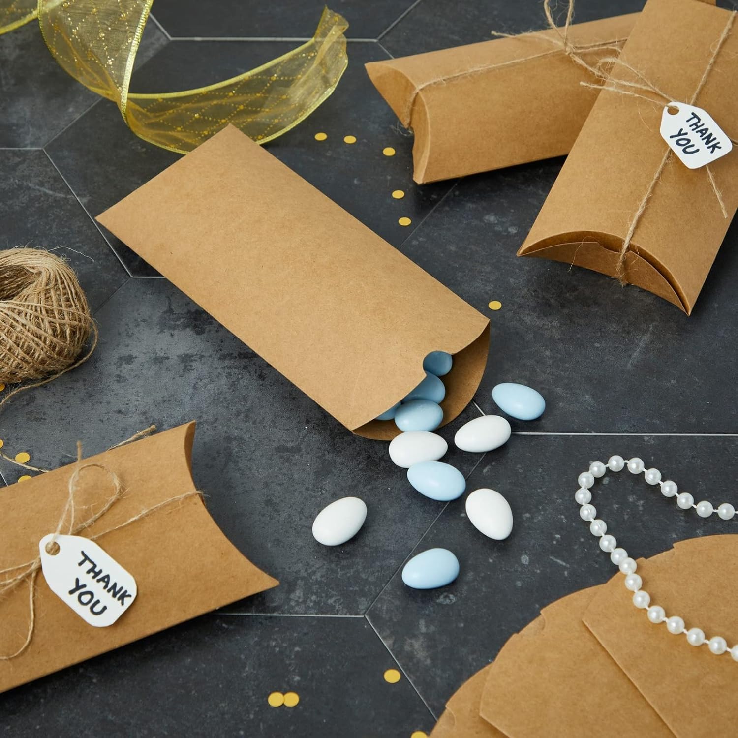 100 Pack Pillow Boxes with Jute Twine for Gifts