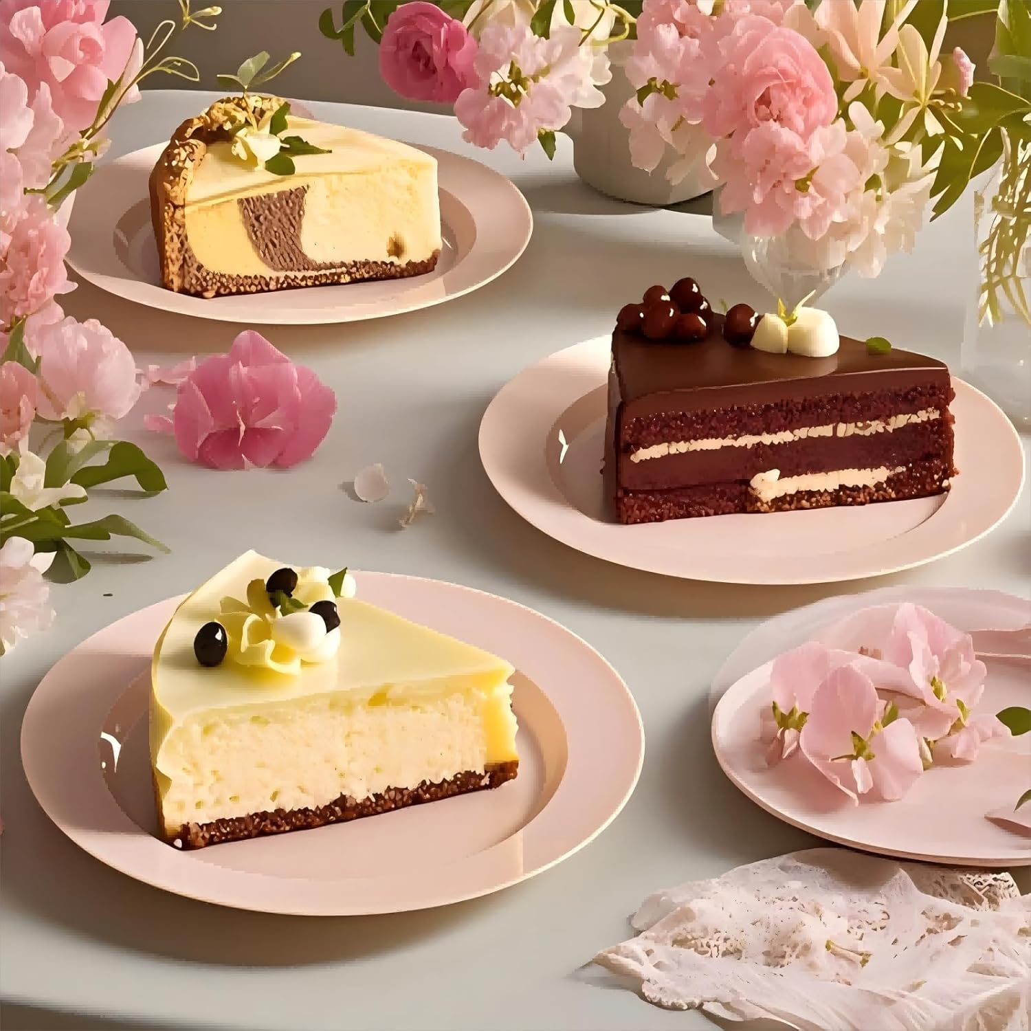 FLOWERCAT 100PCS Pink Plastic Plates Set for 50 Guests