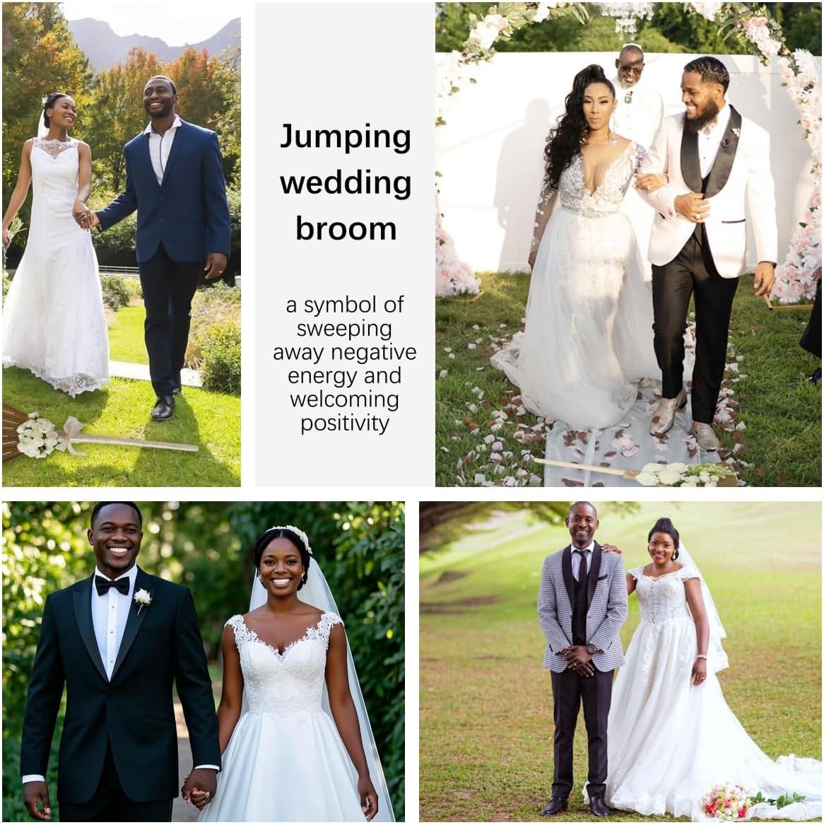 SISIMER Wedding Brooms with White Tulle and Pearl Ribbon