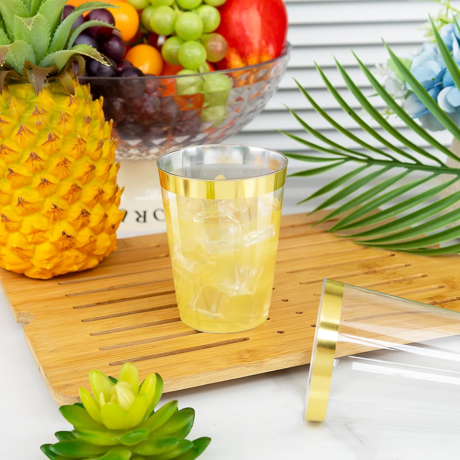 I00000 60PCS Gold Plastic Cups 10 oz Clear Disposable