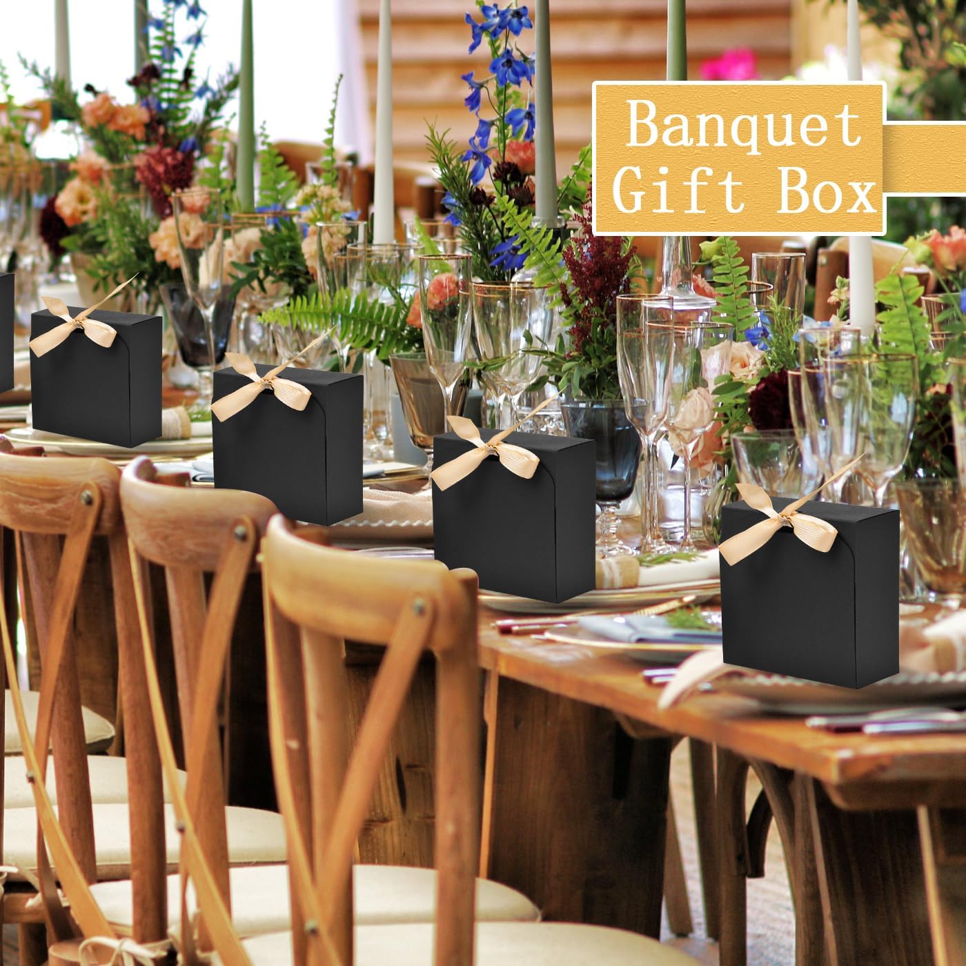 WLUSEAXI 12 Pack Black Gift Boxes with Lids and Ribbons
