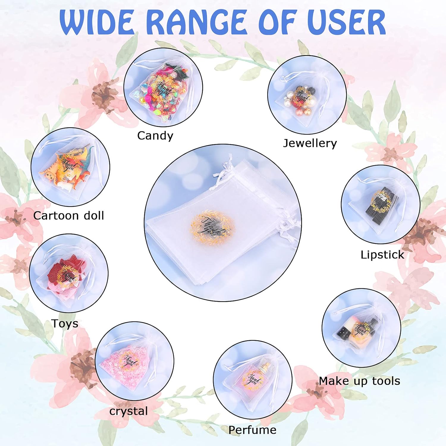 Shappy 100 Pcs Thank You Organza Bags with Drawstring