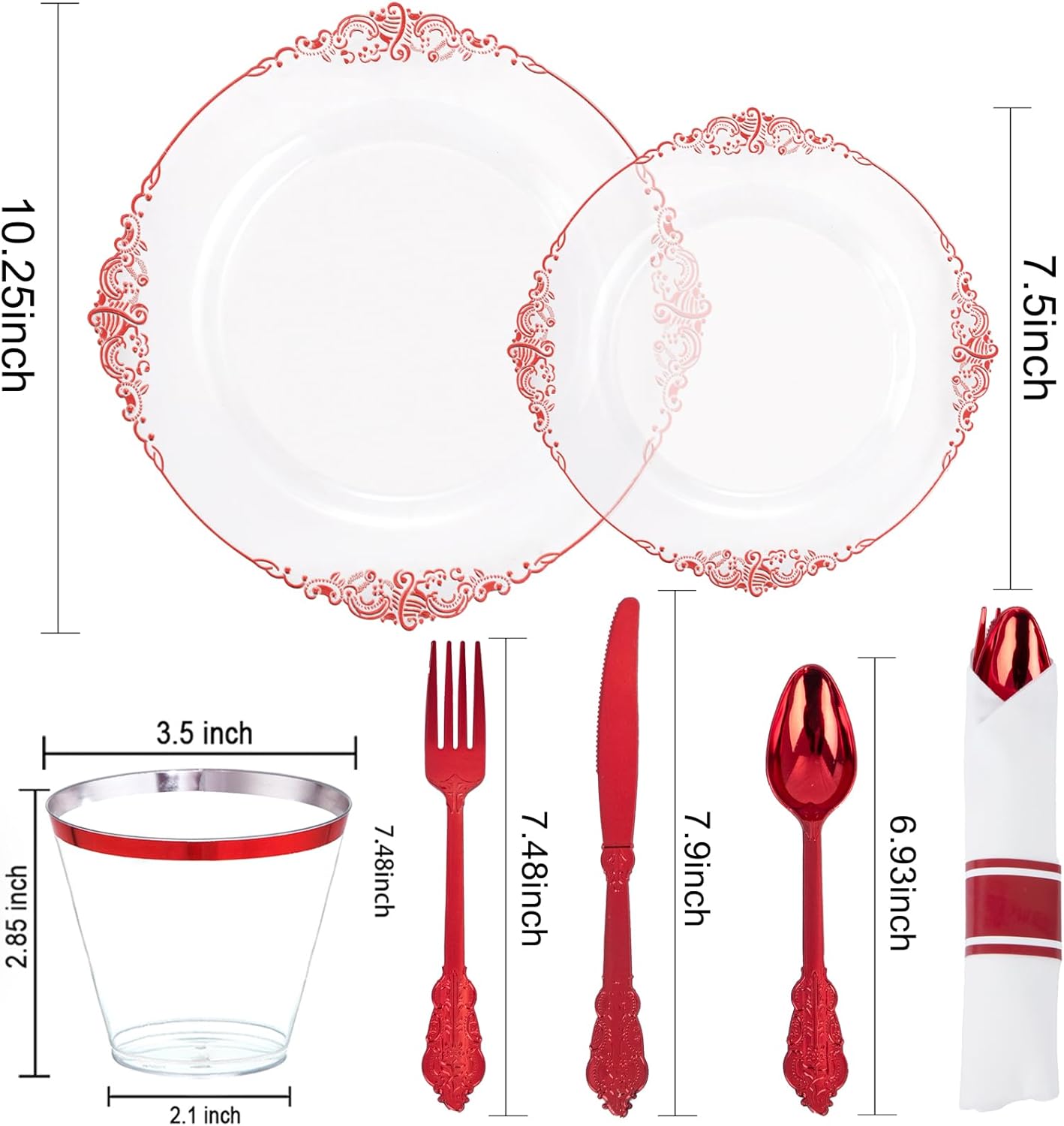 Hioasis 350pcs Clear Red Plates for 50 Guests