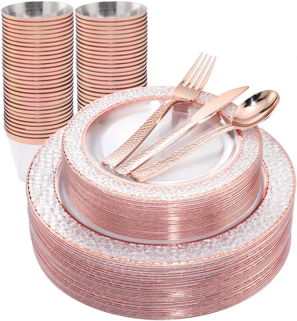 Ciaell 150PCS Rose Gold Plastic Plates Set