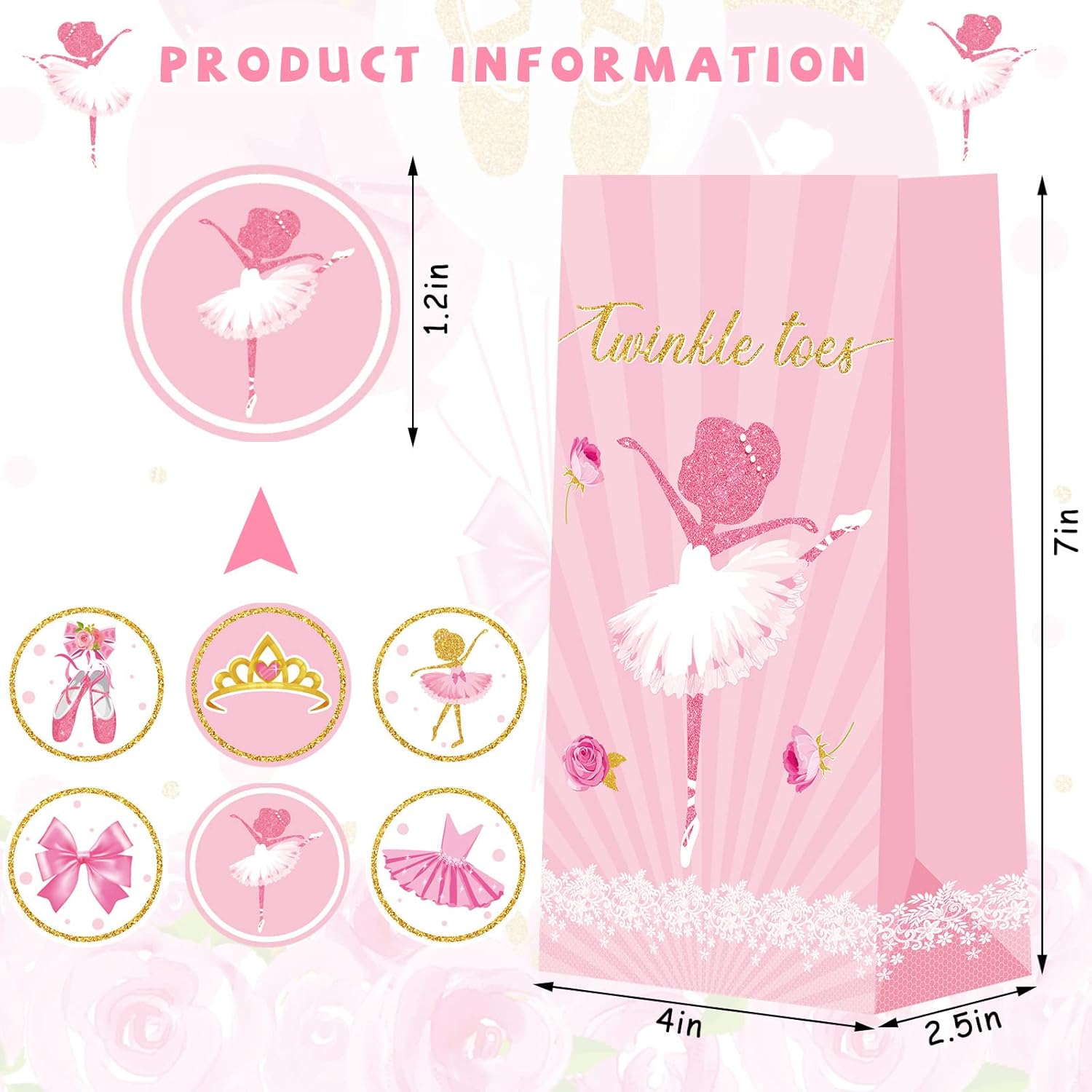 Jecery 24 Pcs Mini Ballerina Gift Bags for Birthday Parties