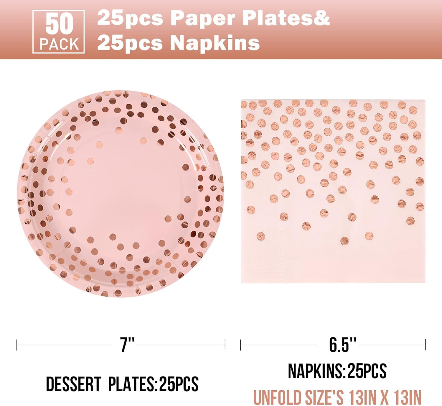 CENLBJ Pink and Rose Gold Paper Plates 50 Pack