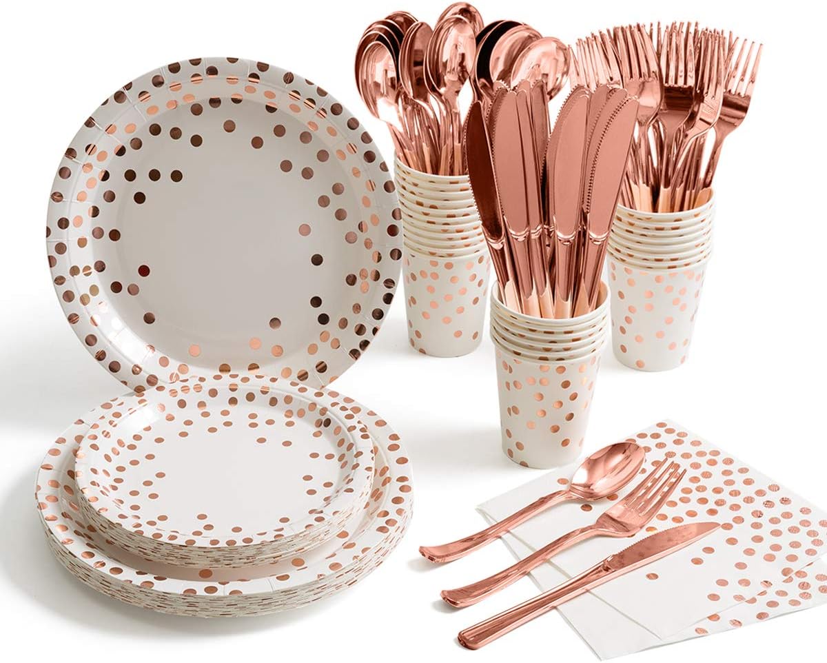 HOMIX 175 Piece Rose Gold Party Set for 25 Guests