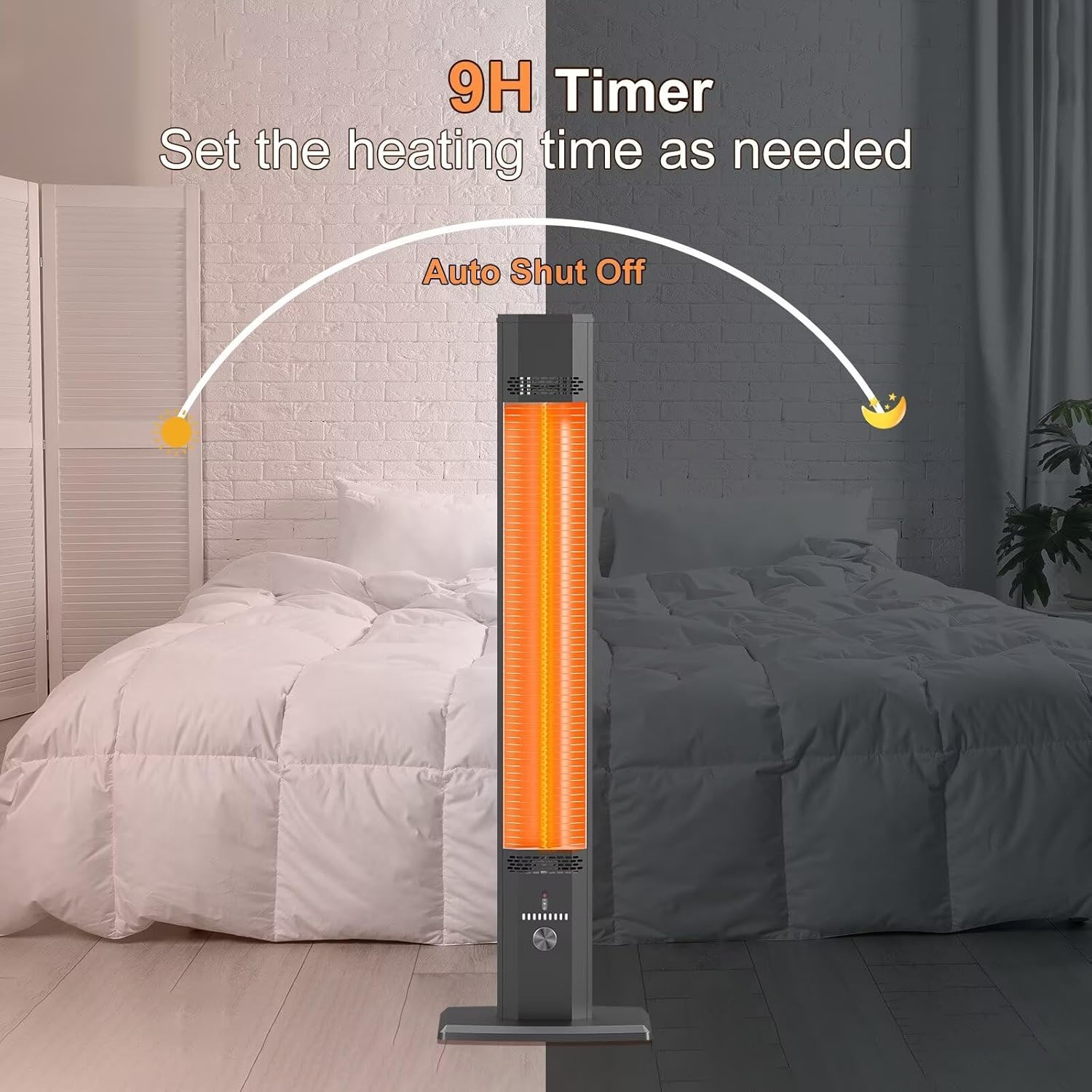 BIESQYA Outdoor Patio Heater with 9 Heat Levels and 9H Timer