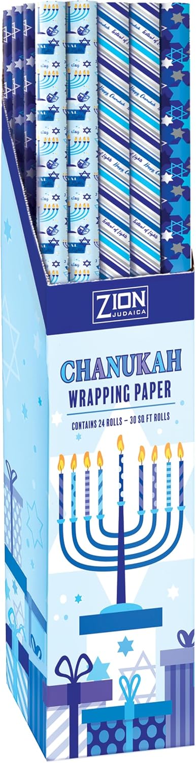 Zion Judaica Hanukkah Gift Wrap Roll 30x144 Master Case of 24