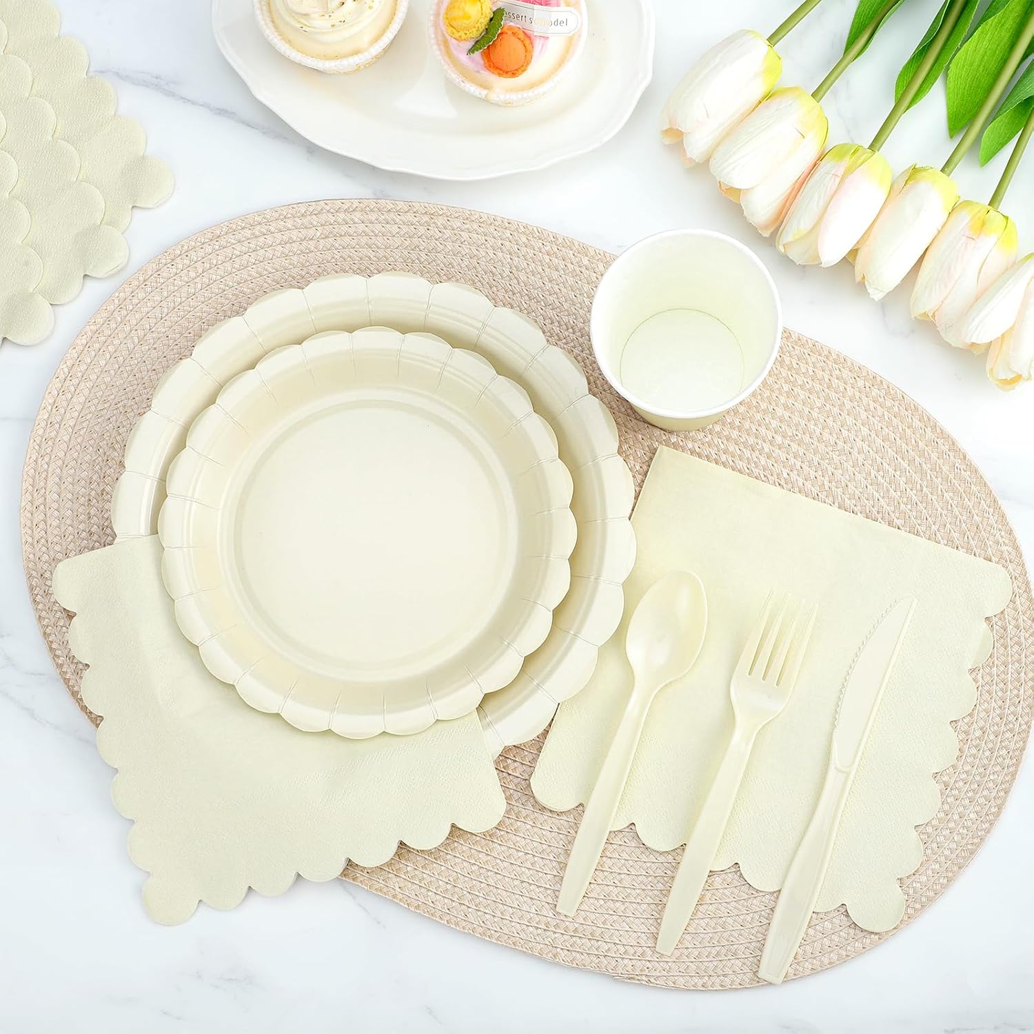 175 Pcs Ivory Plates and Napkins Set