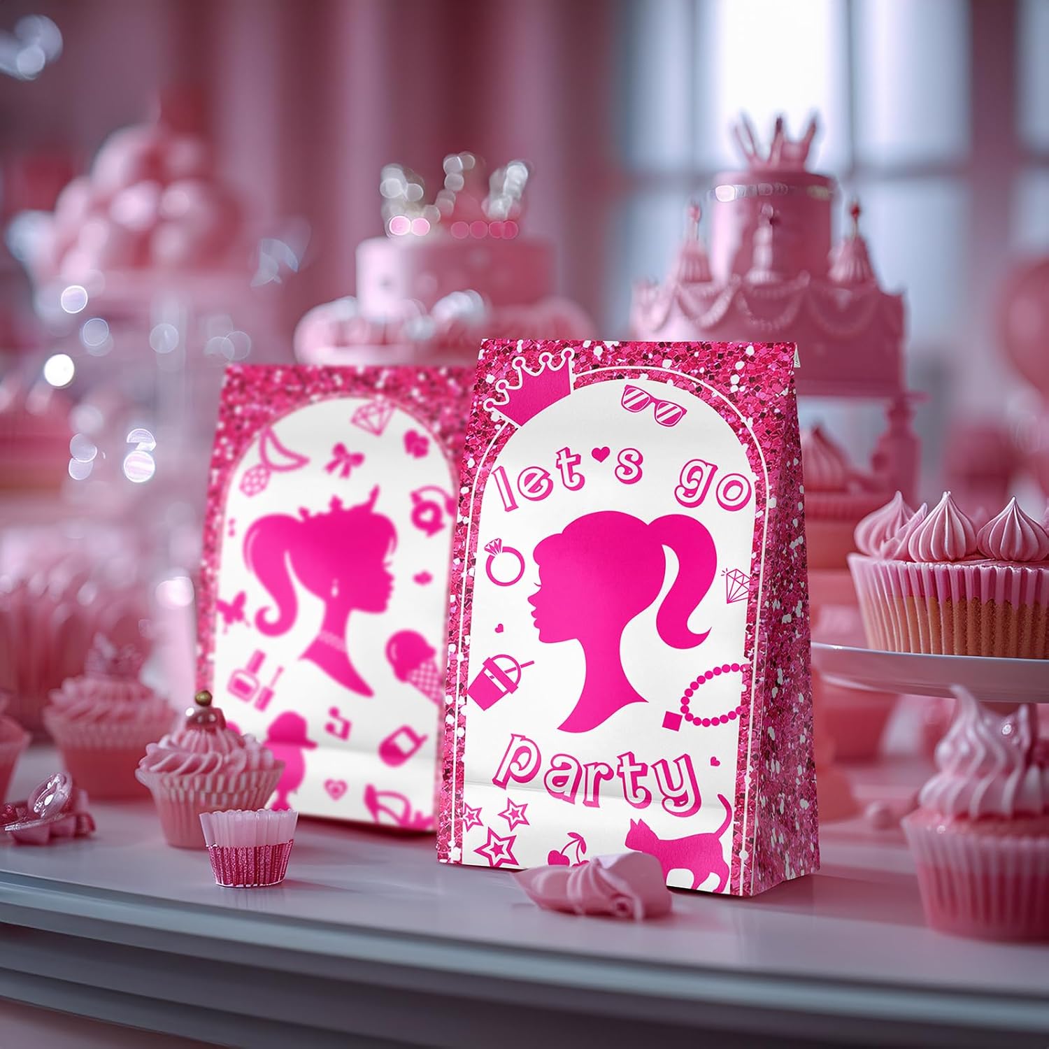 24 Pcs Pink Goodie Bags with Stickers for Girls
