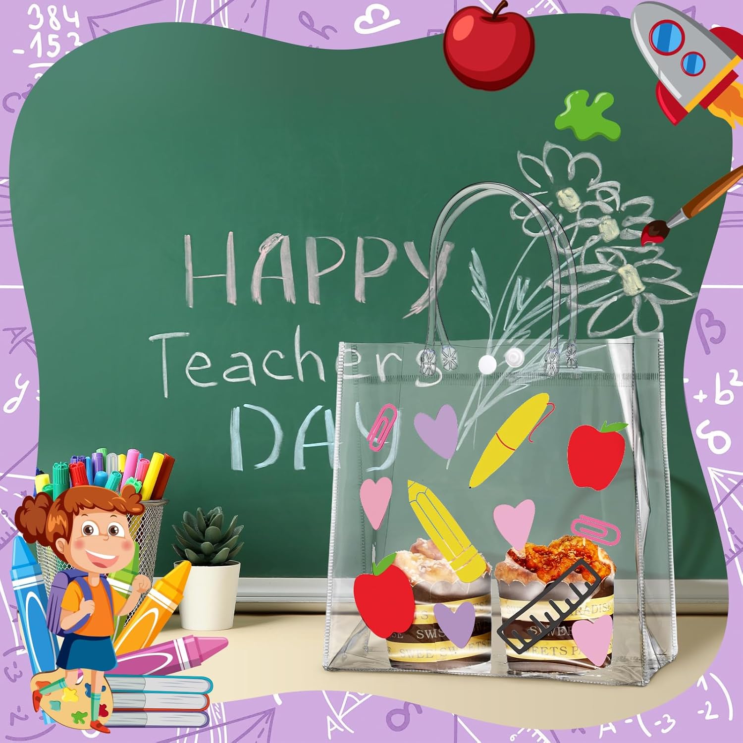 Aliceset 24 Pcs Clear Back to School Gift Bags with Handles