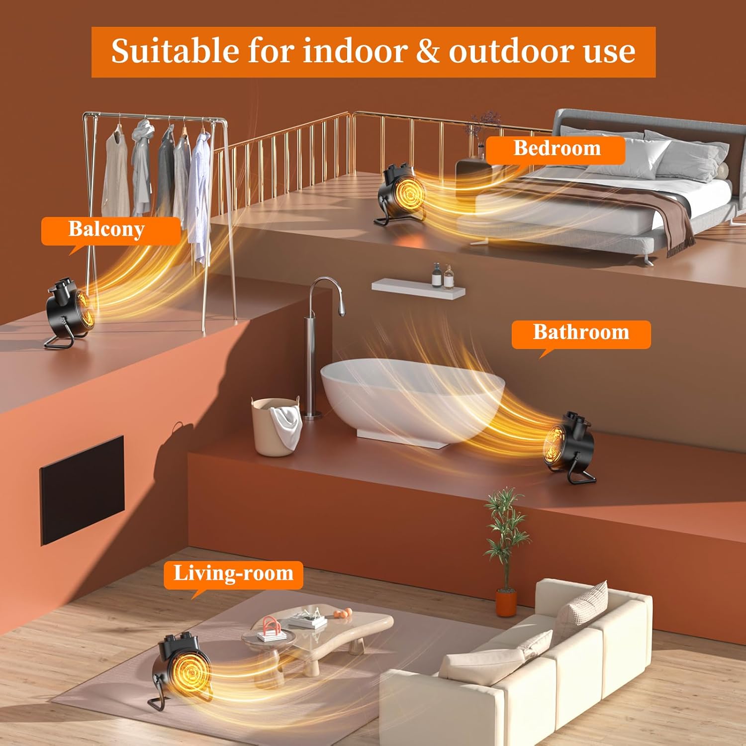 VCJ Portable Space Heater with 3 Modes and Thermostat