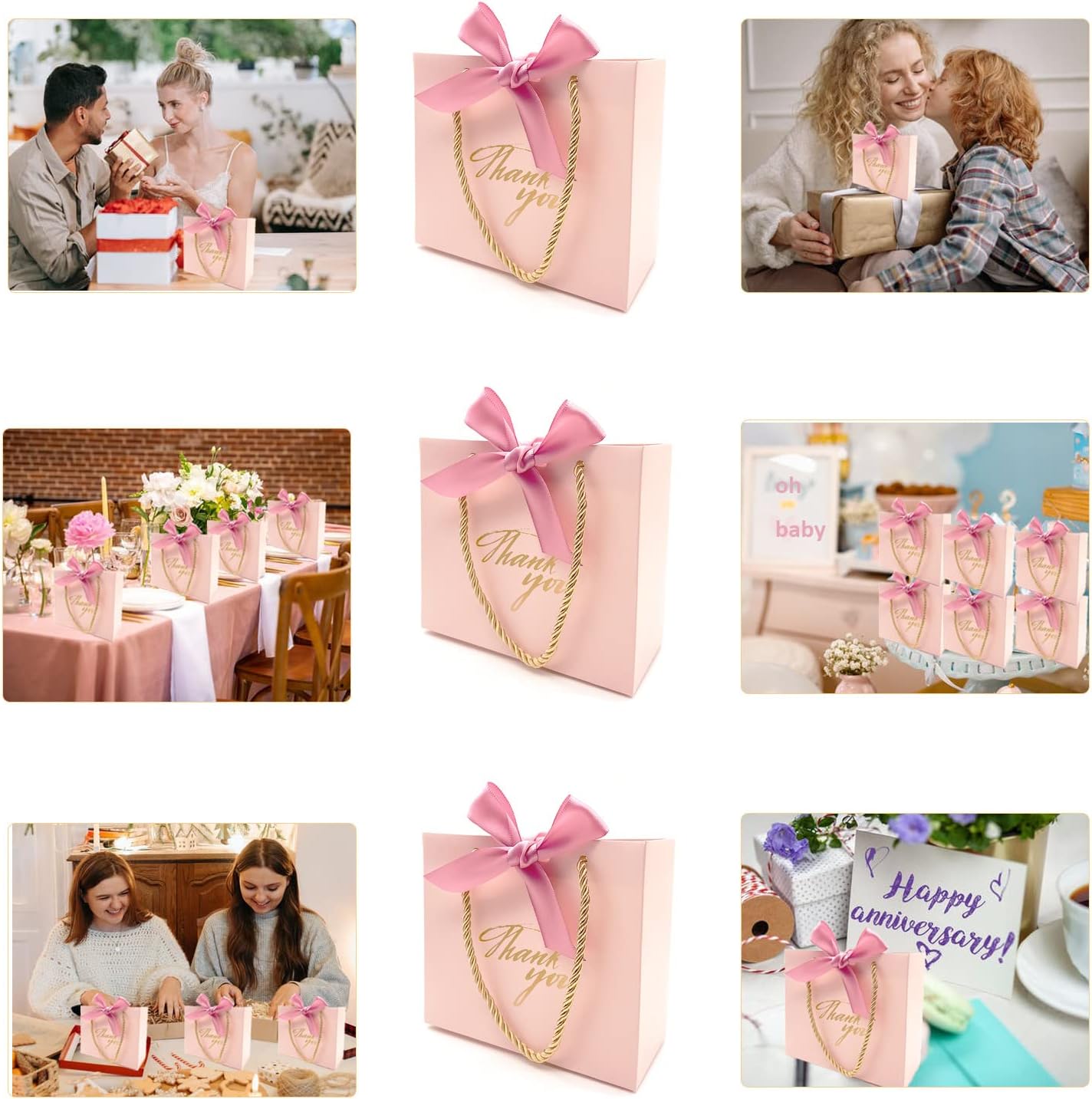 TKSBAG 20 Pack Pink Mini Gift Bags With Handles