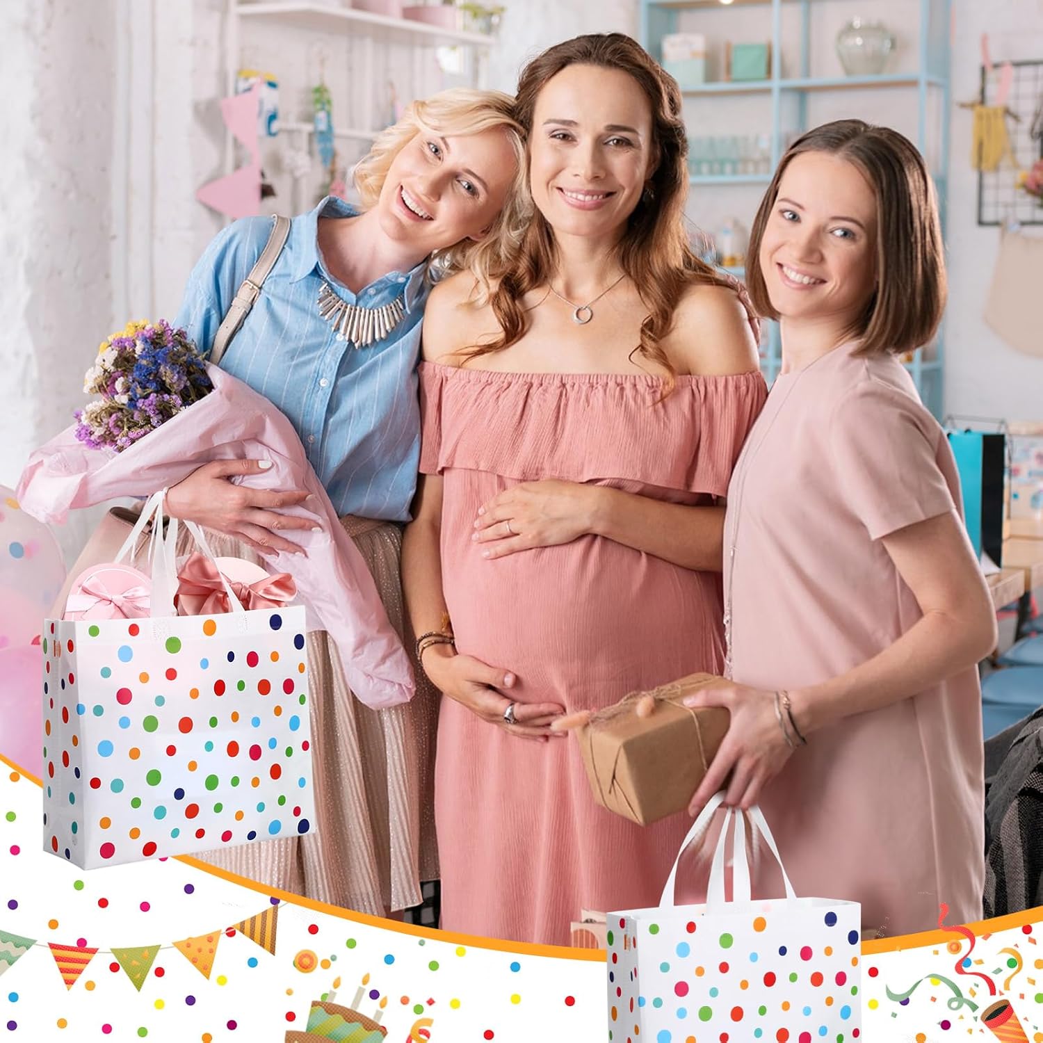 Wesnoy 20 Pack Rainbow Polka Dot Reusable Gift Bags