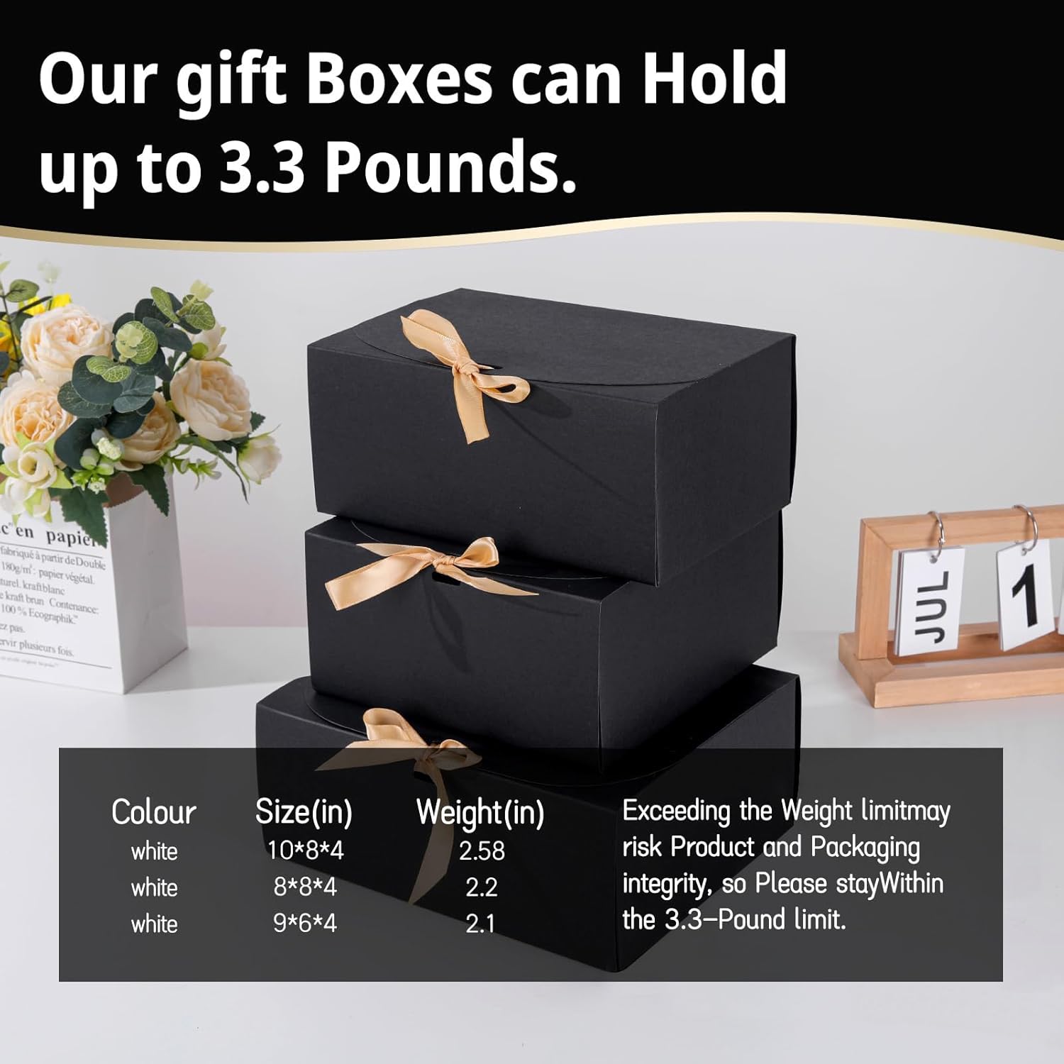 12 Pack Black Gift Boxes with Lids and Ribbons