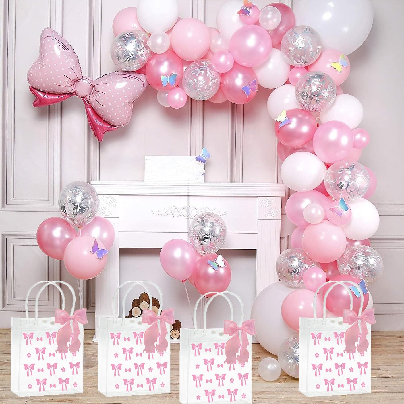 Lyosehy 10 Pcs Pink Bow Clear PVC Gift Bags with Handle Ribbon