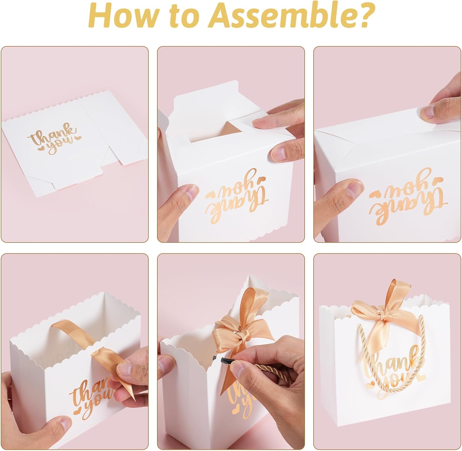 50 Pack Pink Mini Gift Bags with Handles and Bow