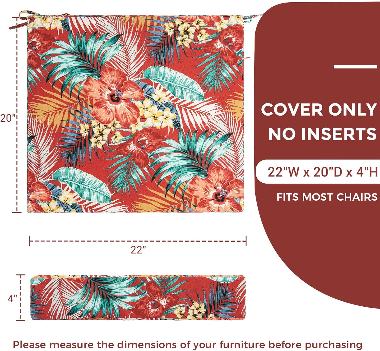 IN4 Care Patio Cushion Covers with Ties 2 Pack Chili Red Floral